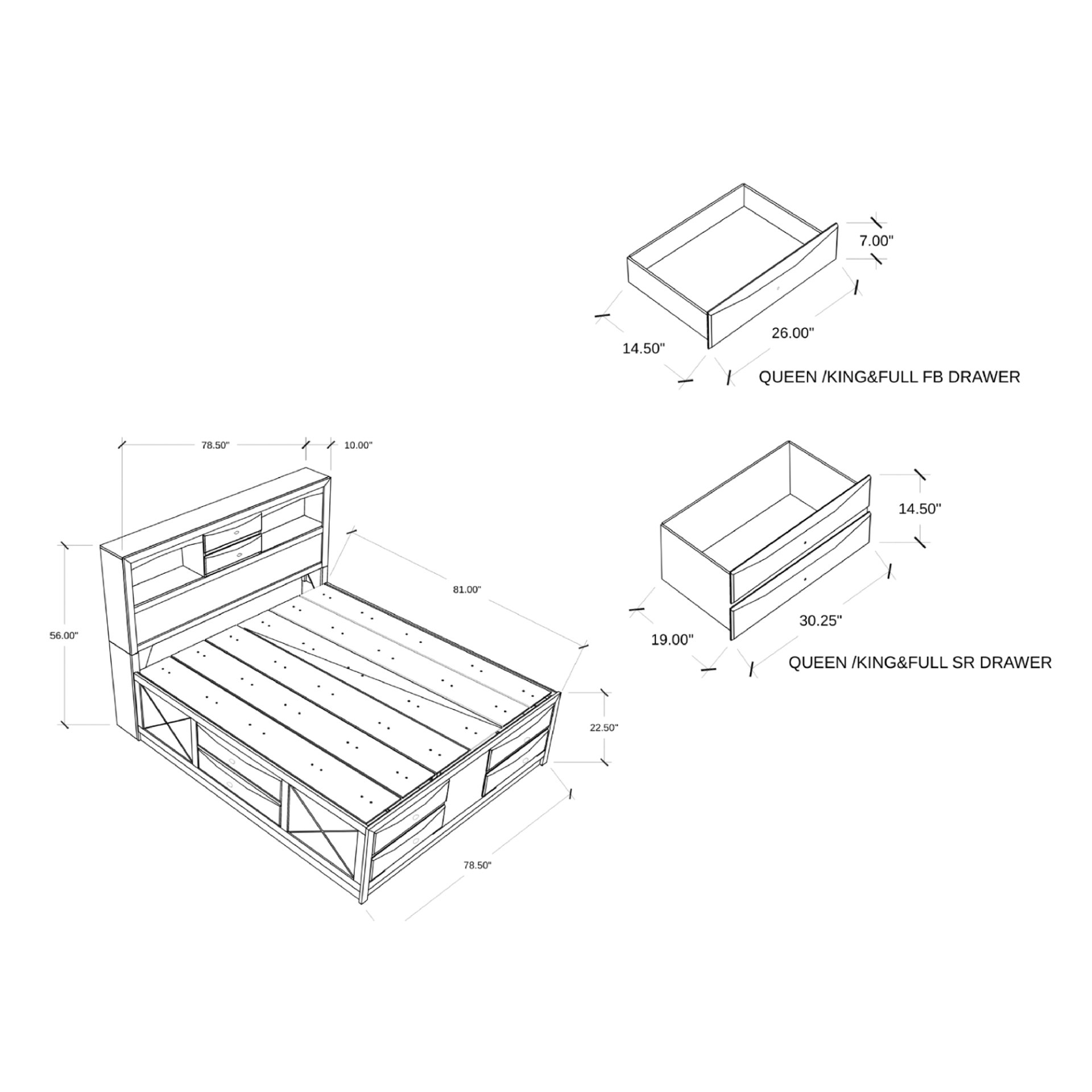 Lucille - 5 Piece King Bedroom Set With Storage Drawers And Bookcase Headboard - Black - Image 11