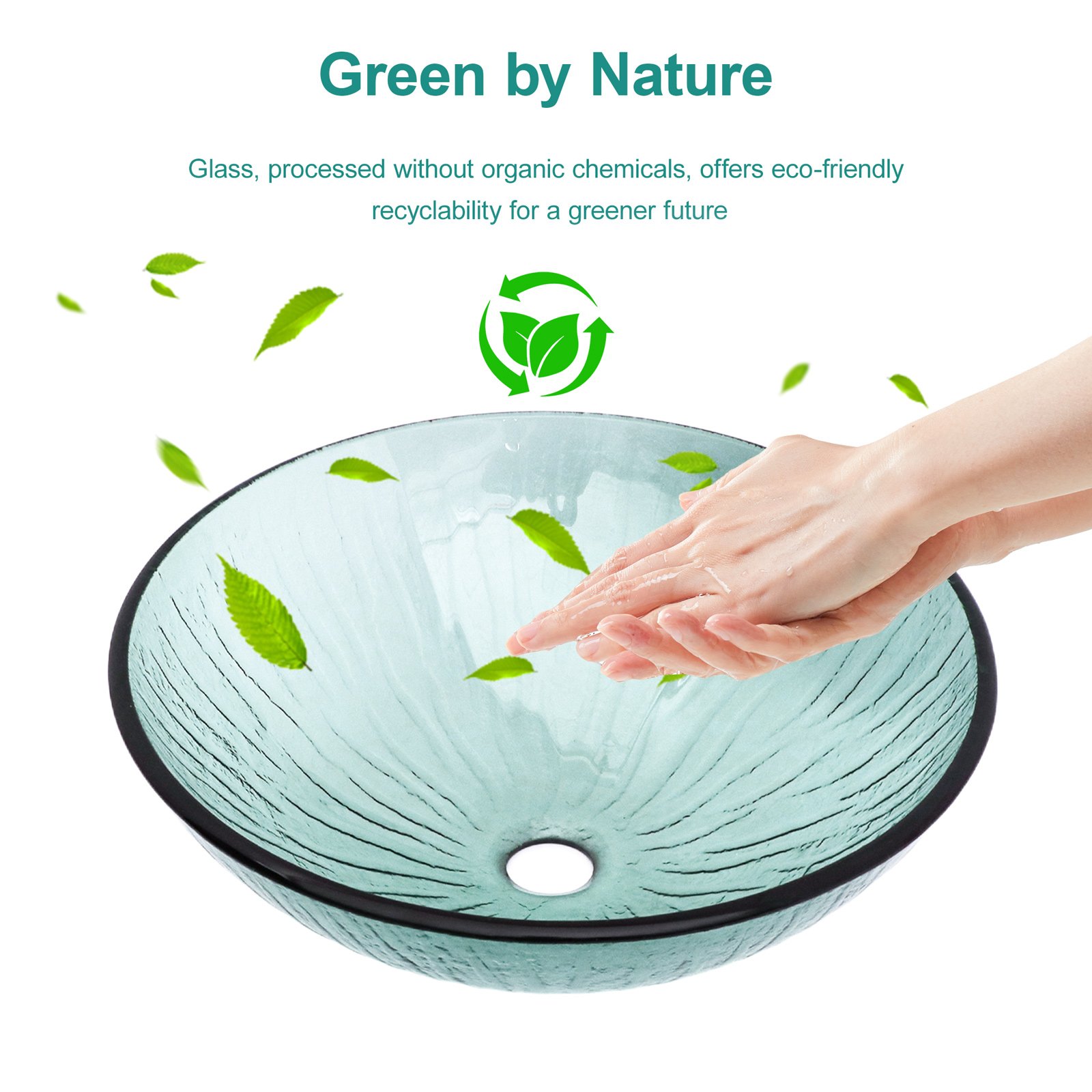 Vessel Sink With Trim, Round Bowl, Pop Up Drain (No Faucet) - Green - Image 4