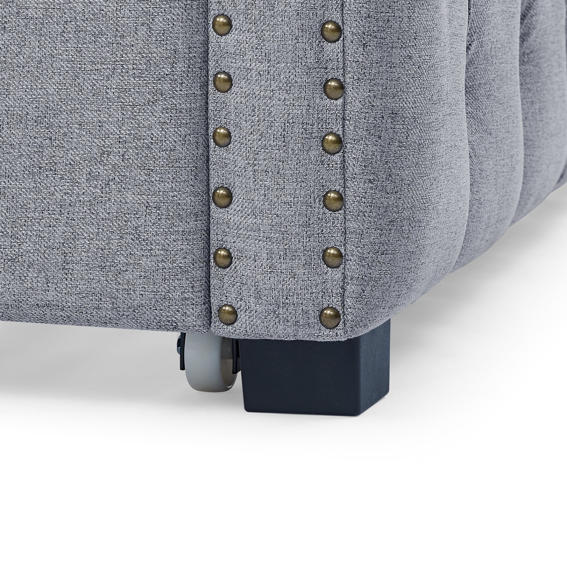 Mid Century Upholstered Tufted Daybed With Trundle Button And Copper Nail Accents Eucalyptus Wood And Linen Full & Twin - Gray - Image 10