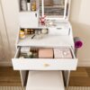 LED Vanity Mirror With Stool, 2 Drawers & 5 Storage Cabinets, Adjustable Lighting Mdf Dressing Table For Bedroom - White - Image 10