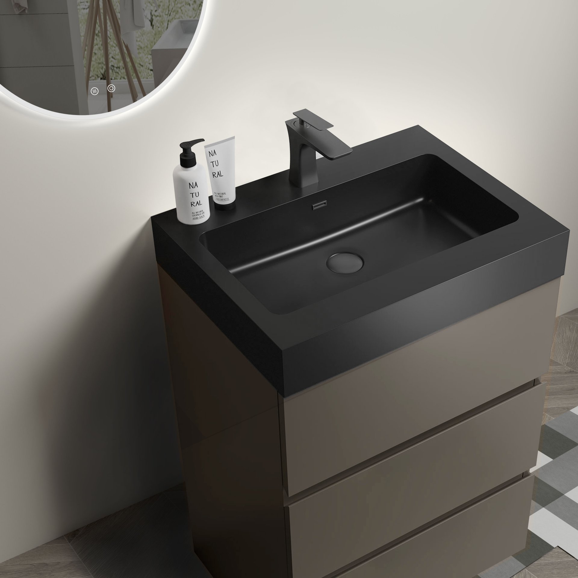 Alice - 24" Bathroom Vanity With Sink, Large Storage Freestanding Bathroom Vanity For Modern Bathroom, One-Piece Black Sink Basin Without Drain And Faucet - Black / Gray - Image 5