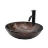 Textured Vessel Sink With Faucet And Pop Up Drain, Oval Basin Vanity For Bathroom - Brown - Image 8