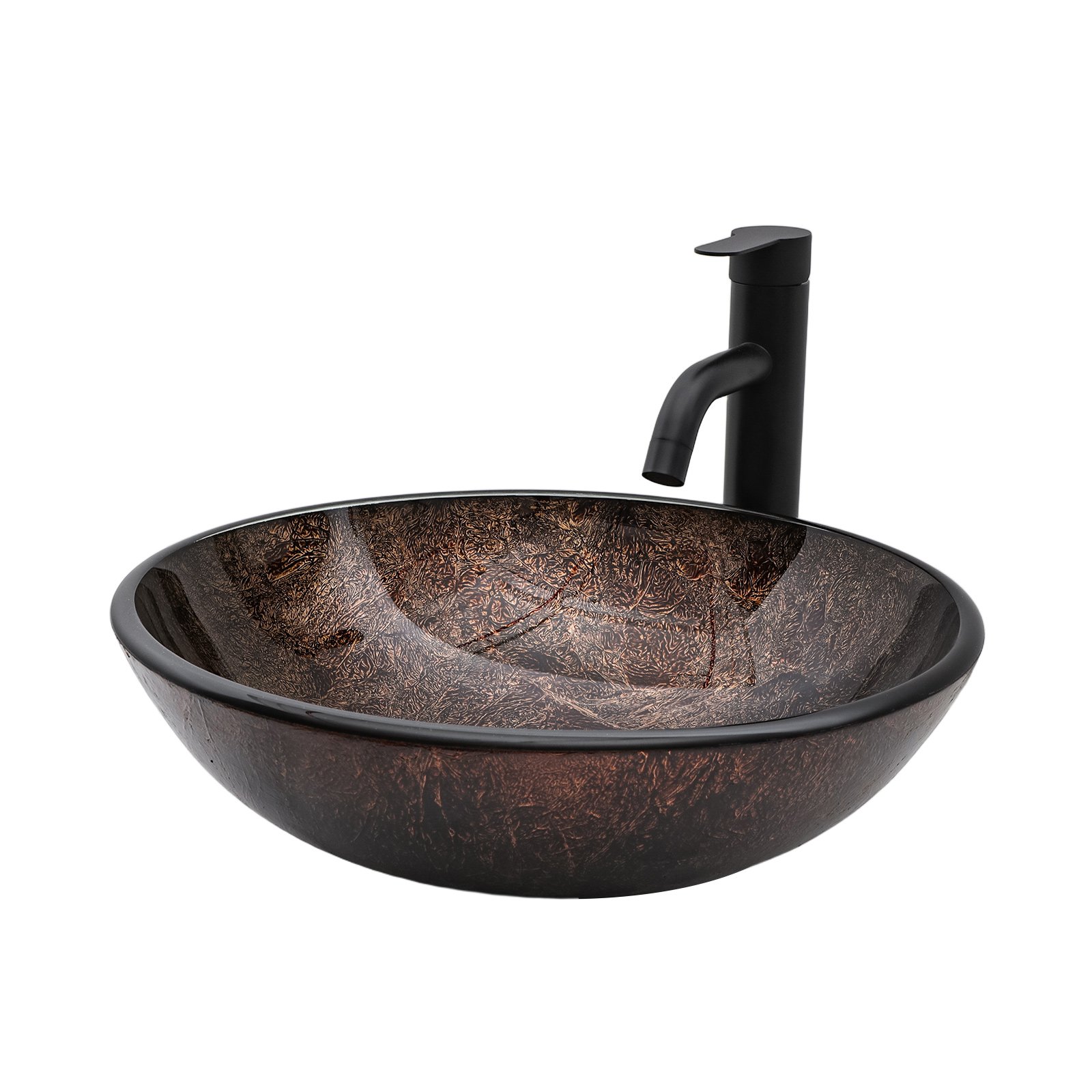 Textured Vessel Sink With Faucet And Pop Up Drain, Oval Basin Vanity For Bathroom - Brown - Image 8