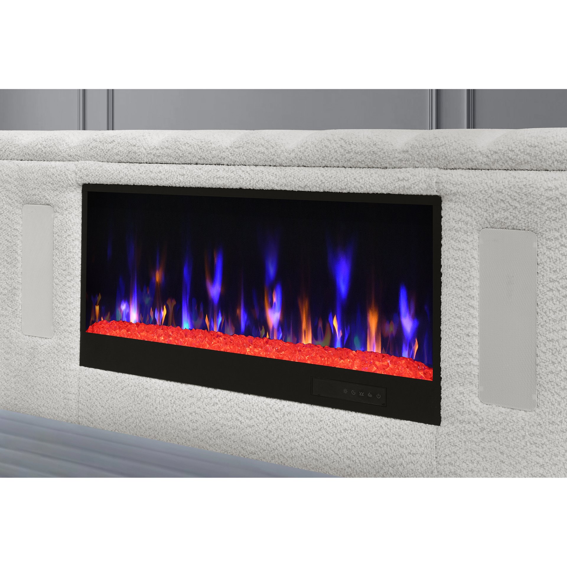 Isaiah - Queen Bed With 50" TV Lift LED, Speakers And Fireplace - White / Black - Image 6