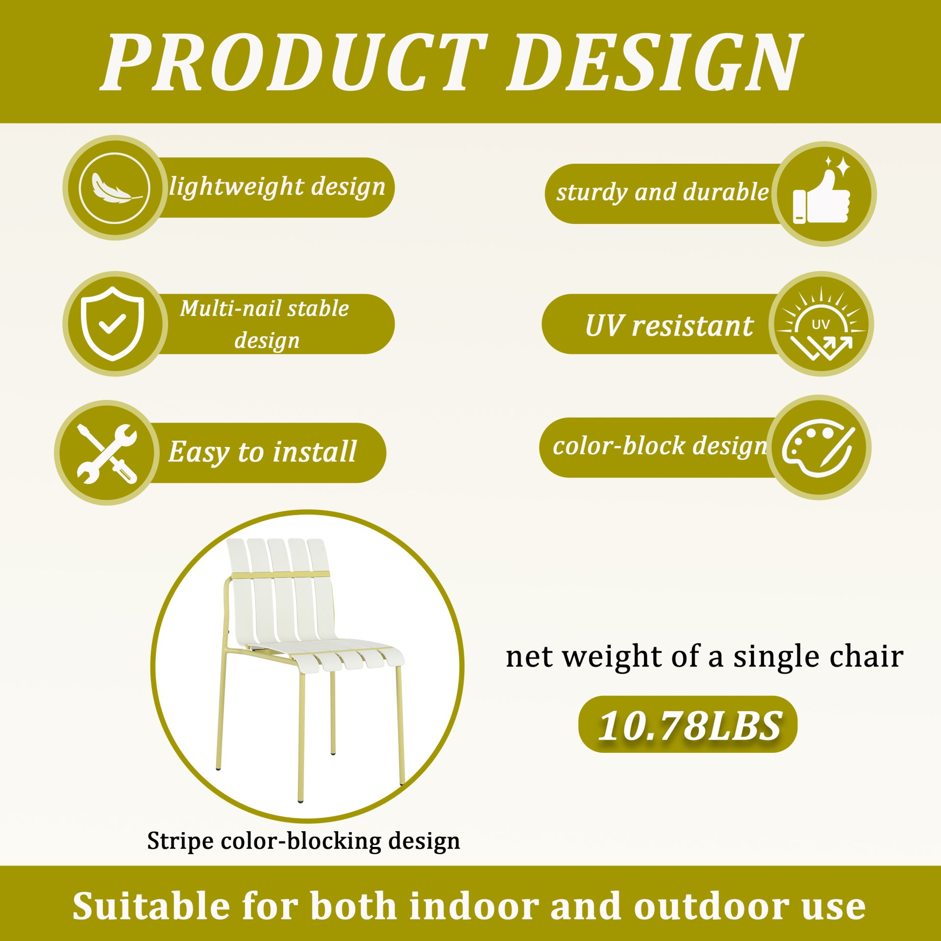 4 Piece Set Of Color Block Designed Single Chairs With Folding Square Table - Grain Yellow / Khaki / White - Image 18