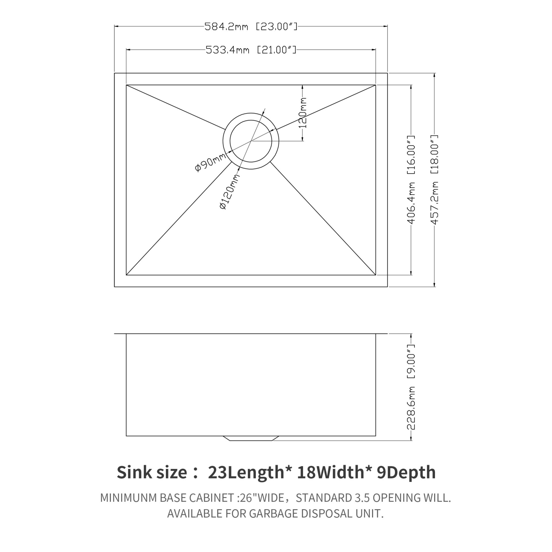 23" Undermount Single Bowl Stainless Steel Kitchen Sink 16 Gauge 9" Deep Basin - Black / Red - Image 3