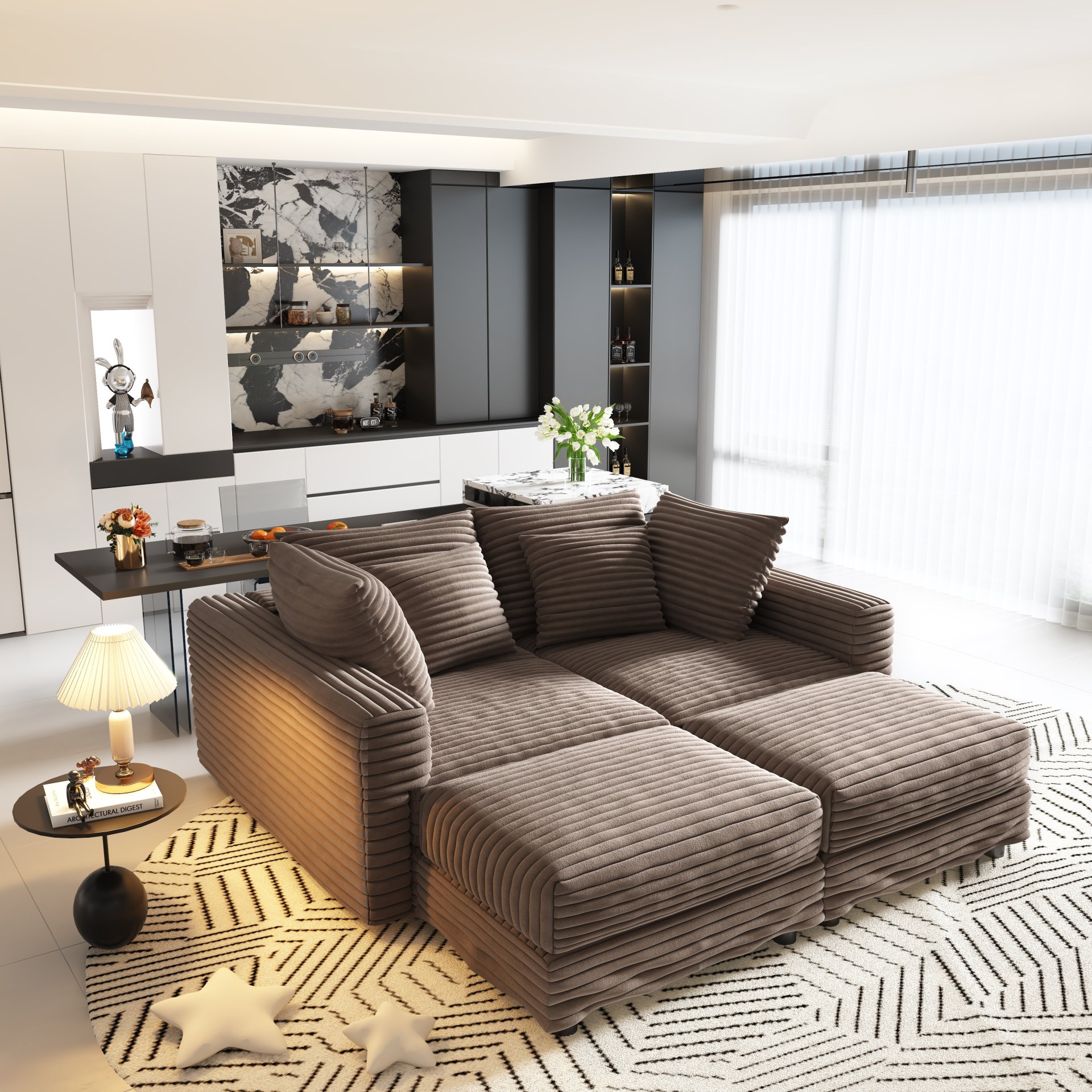 4 Seat Sofa, Deep Seat Couches With Soft Pillows And 2 Ottomans, Convertible Sofa Lounge Chair, For Living Room - Camel - Image 11