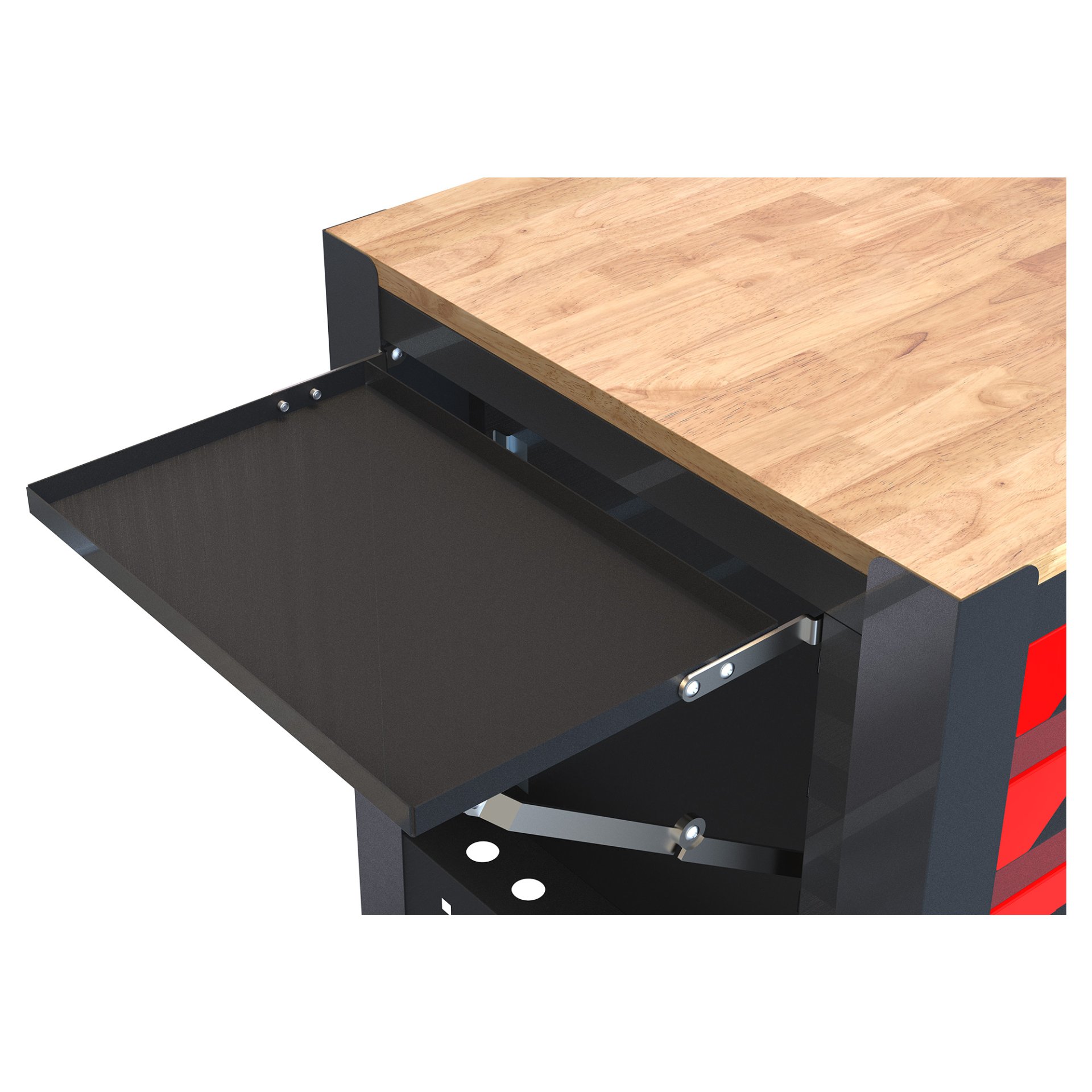 4 Drawers Multifunctional Tool Cart With Wheels And Wooden Top - Black / Red - Image 5