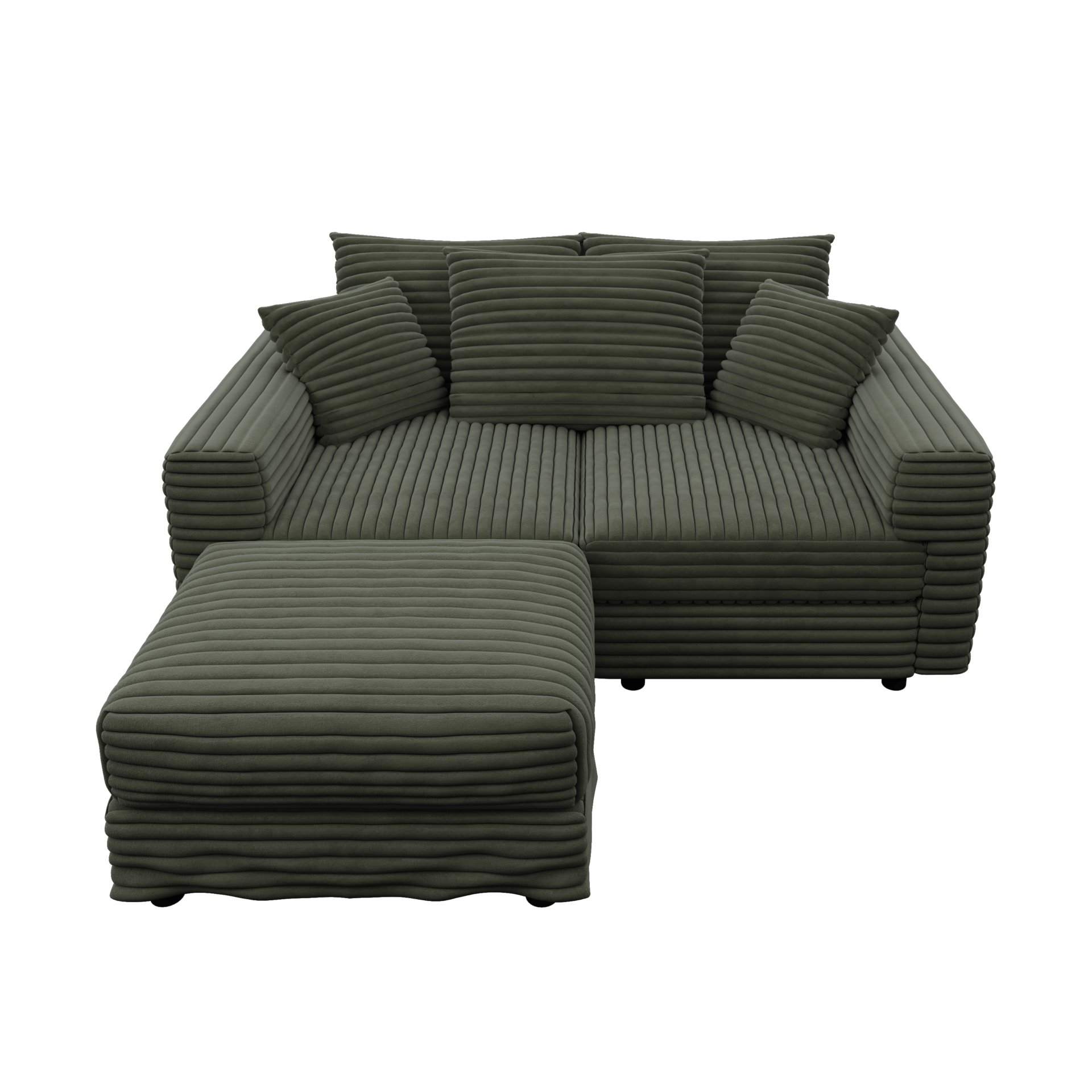 3 Seat Sofa, Deep Seat Couches With Soft Pillows And 1 Ottomans, Convertible Sofa Lounge Chair, For Living Room - Green - Image 11
