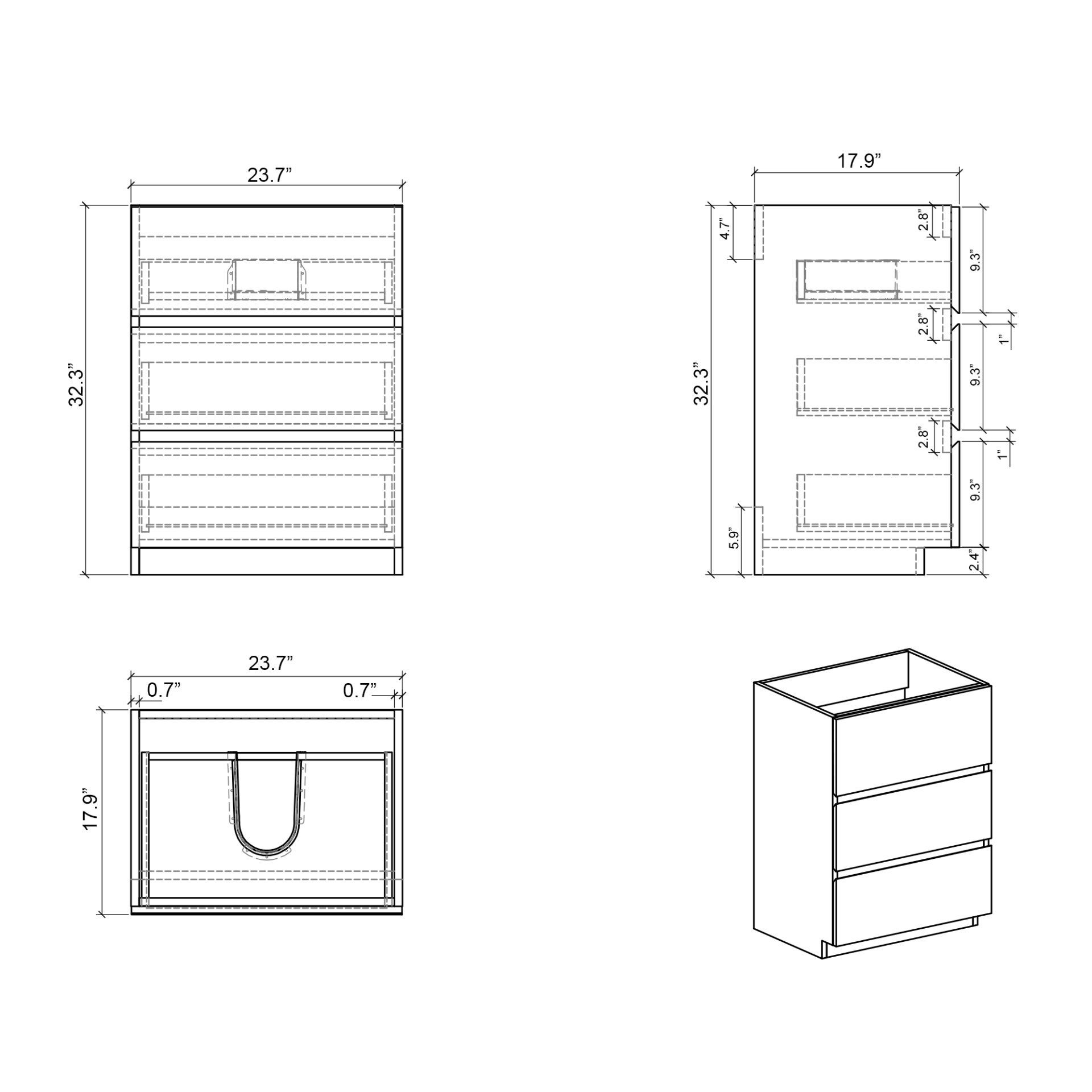Alice - 24" Bathroom Vanity With Sink, Large Storage Freestanding Bathroom Vanity For Modern Bathroom, One-Piece Sink Basin Without Drain And Faucet - Gray / White - Image 7