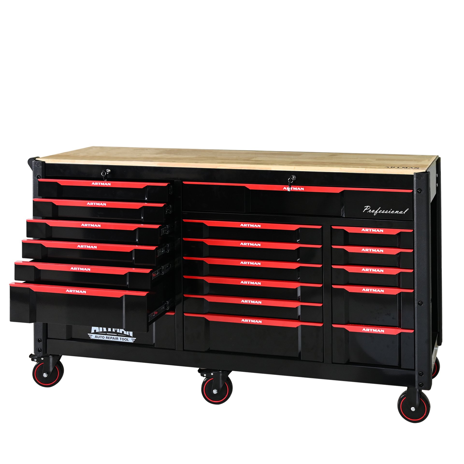 Heavy Duty Tool Cart With 19 Drawers, Tools Not Included, Mobile Storage For Workshop Or Laboratory - Black / Red - Image 4
