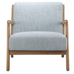 Lounge Chair Mid - Century Style Soft Upholstery Elm Wood - Light Blue