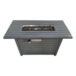 Sleek Outdoor Gas Fire Pit Table With Durable Construction And Lid - Gray