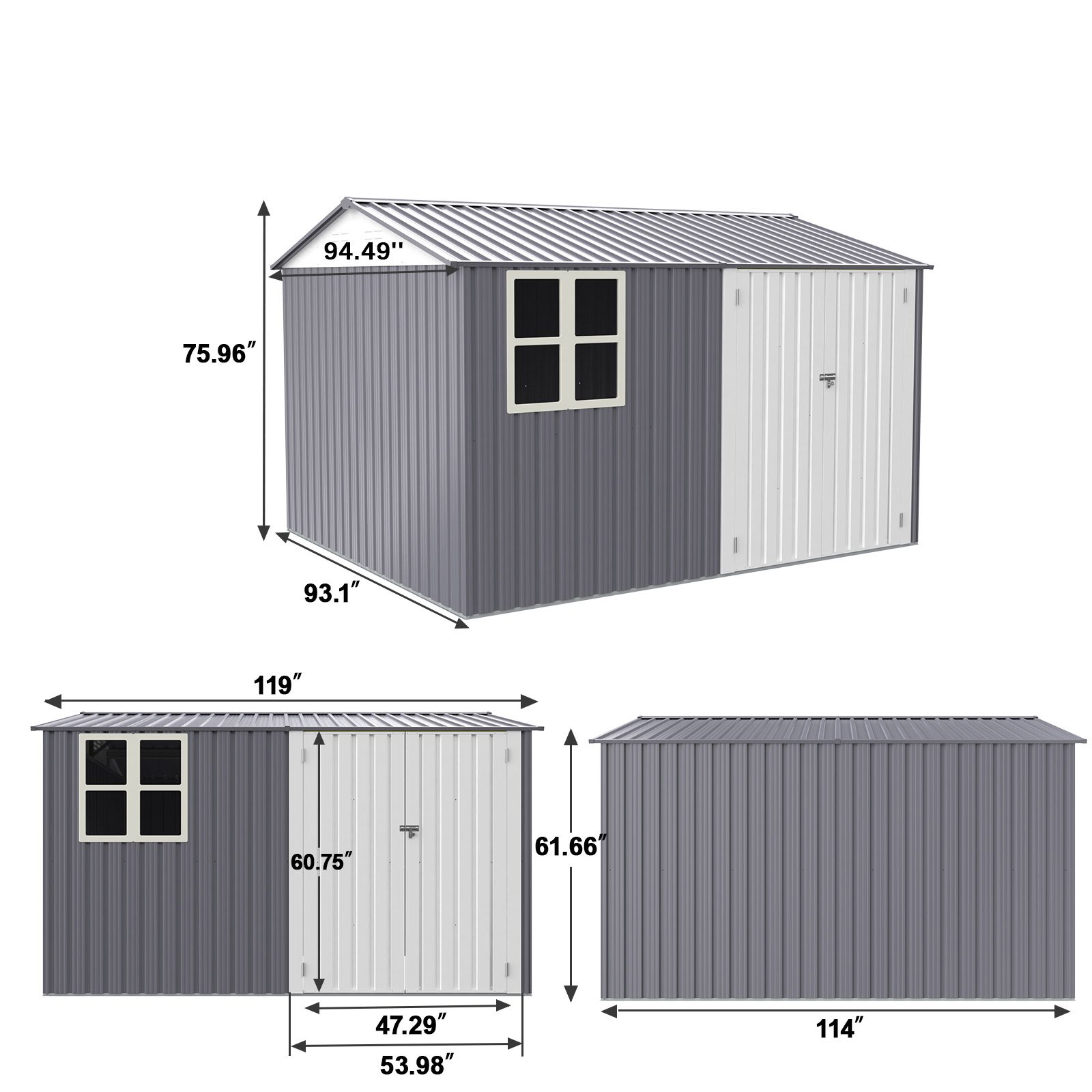 8 0 Ft Outdoor Storage Garden Tool Shed With Thickened Galvanized Steel With Sloped Roof & Double Lockable Door Storage Shed Large With 6 Vents - Gray - Image 3