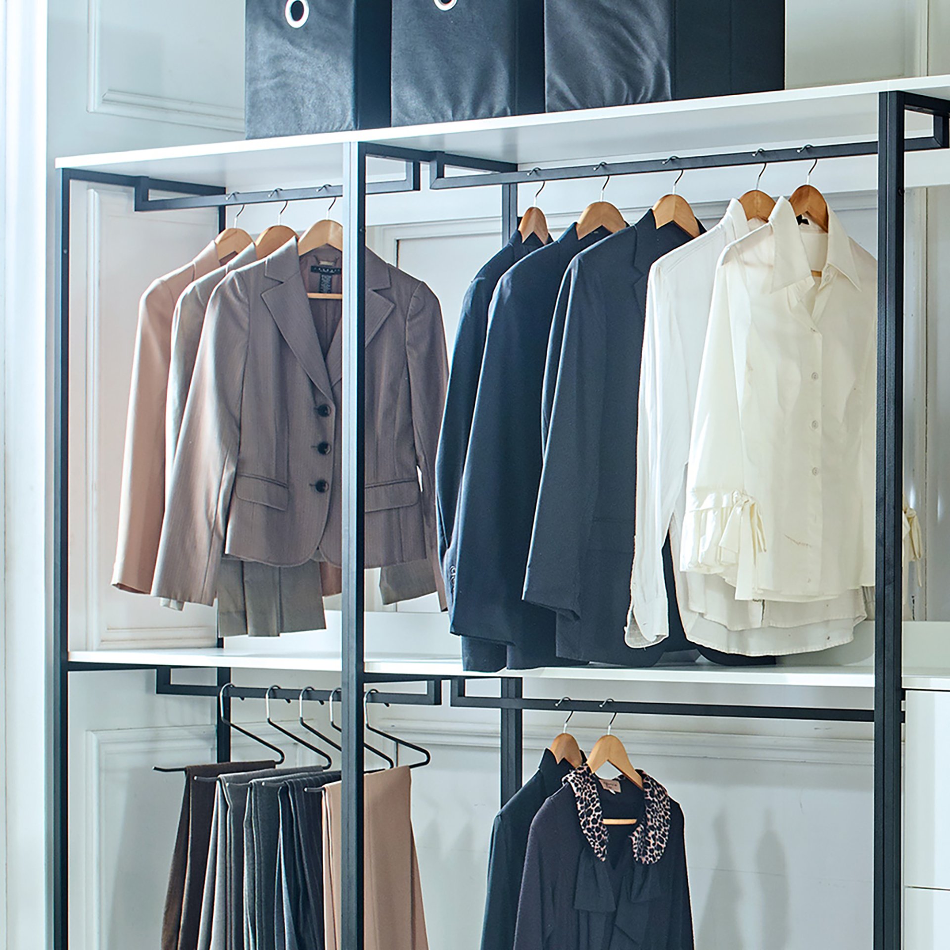 Fiona - Freestanding Walk In Closet System With Metal Frame Durable Storage Solution Melamine - White - Image 6