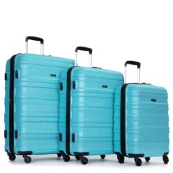 Expandable 3 Piece Luggage Sets Pc Lightweight & Durable Suitcase With Two Hooks, Spinner Wheels, Tsa Lock, (21/25/29) - Aqua Blue