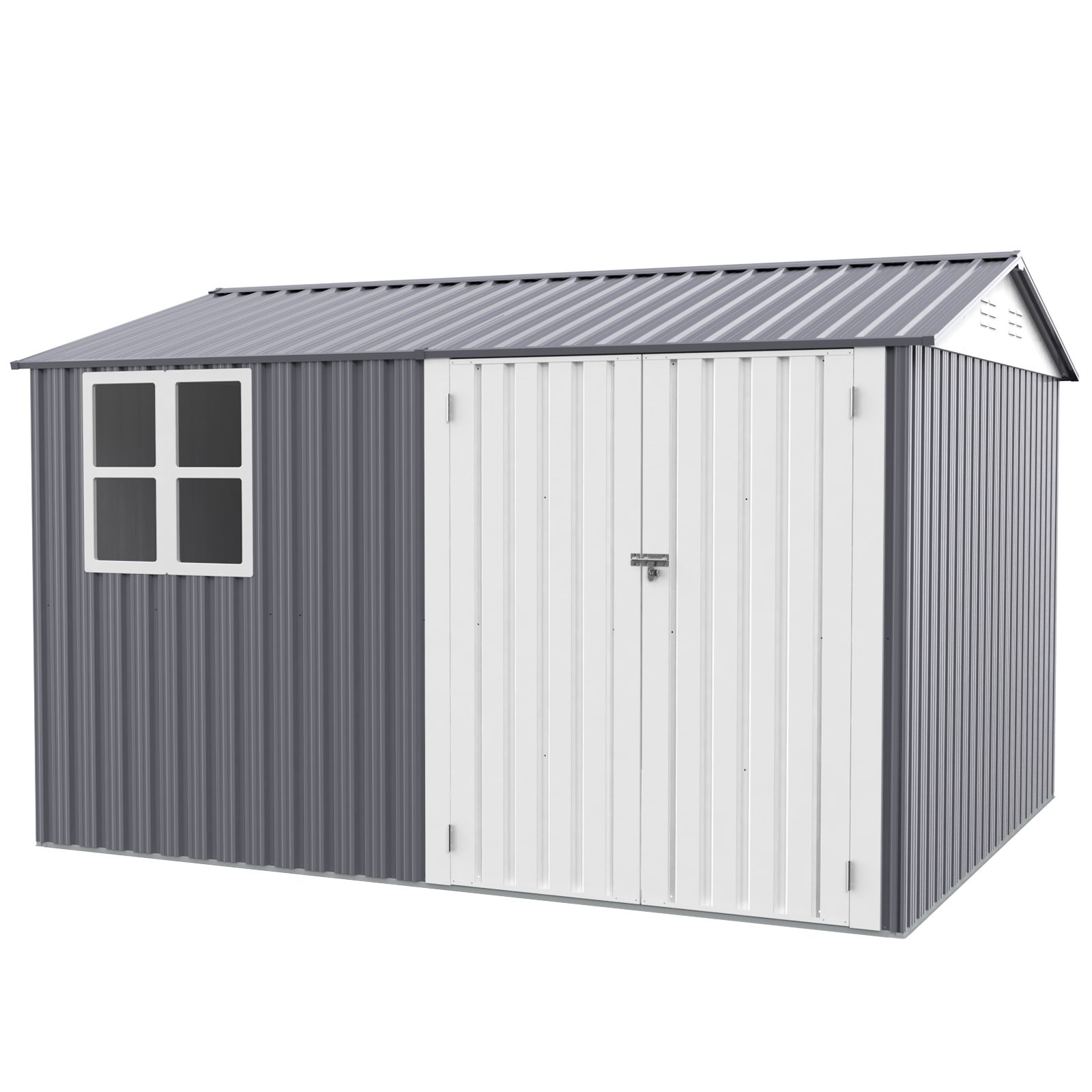 8 0 Ft Outdoor Storage Garden Tool Shed With Thickened Galvanized Steel With Sloped Roof & Double Lockable Door Storage Shed Large With 6 Vents - Gray - Image 10
