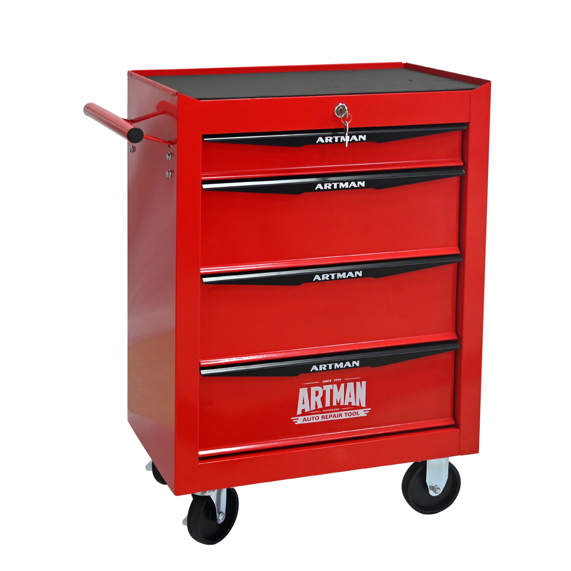 Rolling Metal Tool Chest With 4 Drawers, 20" Steel Storage Cabinet With Ball Bearing Slides - Red / Black - Image 12