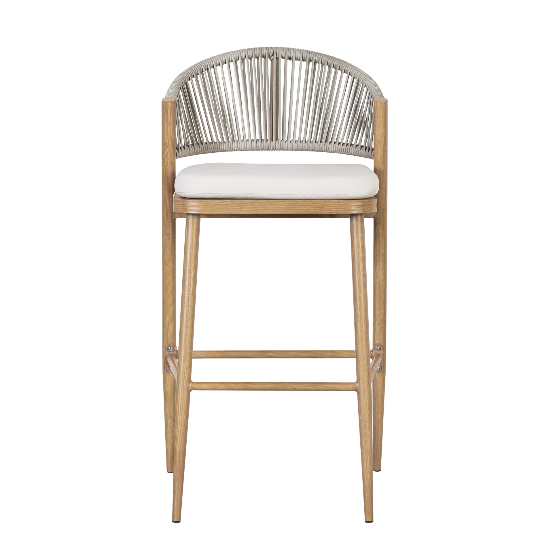 Outdoor Bar Height Aluminum Frame Counter Stools With Scallop Shaped Backrest & Water Resistant Cushions (Set of 2) - Maple - Image 16