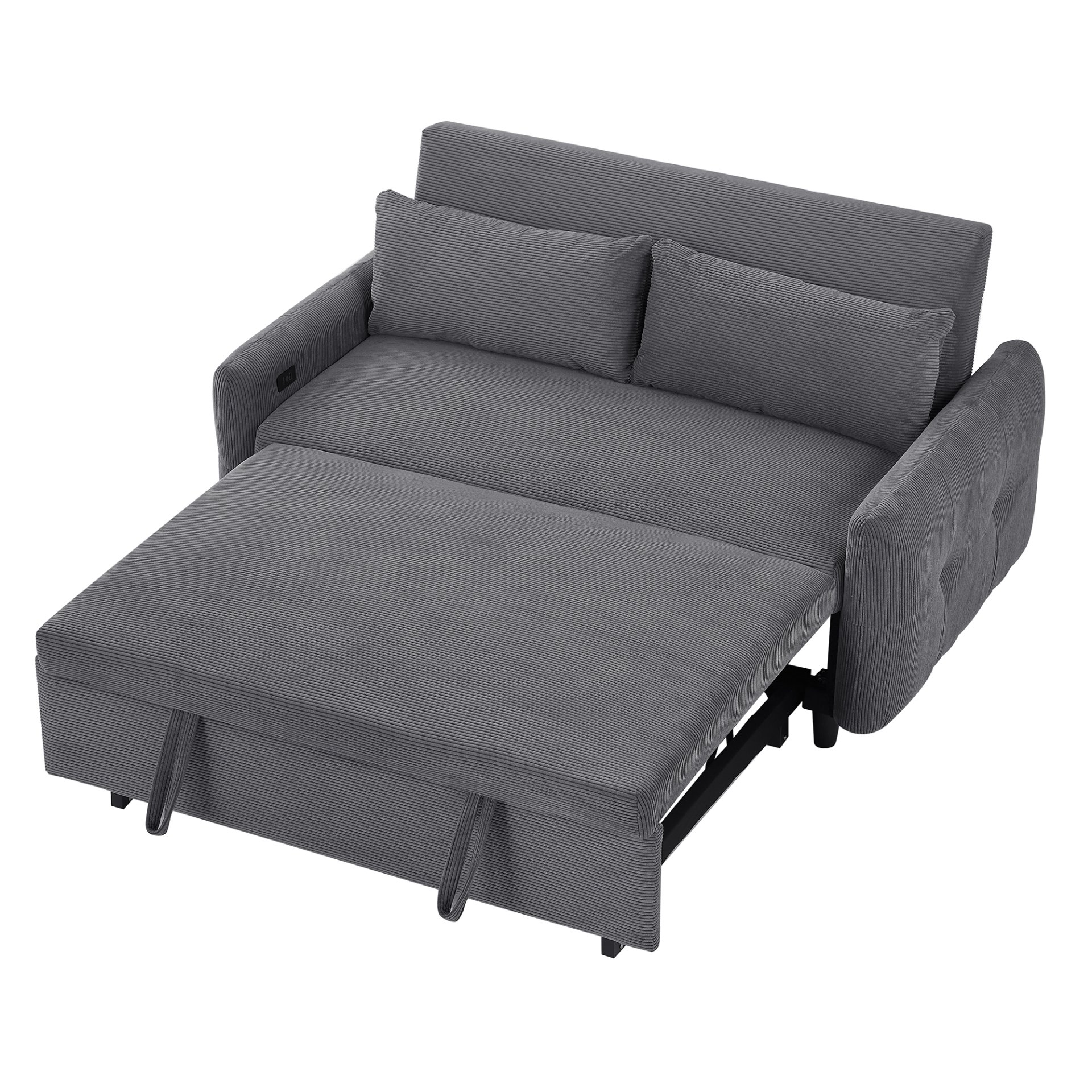 Pull Out Sofa Bed Convertible Couch 2 Seat Loveseat Sofa Modern Sleeper Sofa With 2 Throw Pillows And USB Ports For Living Room - Dark Gray - Image 20