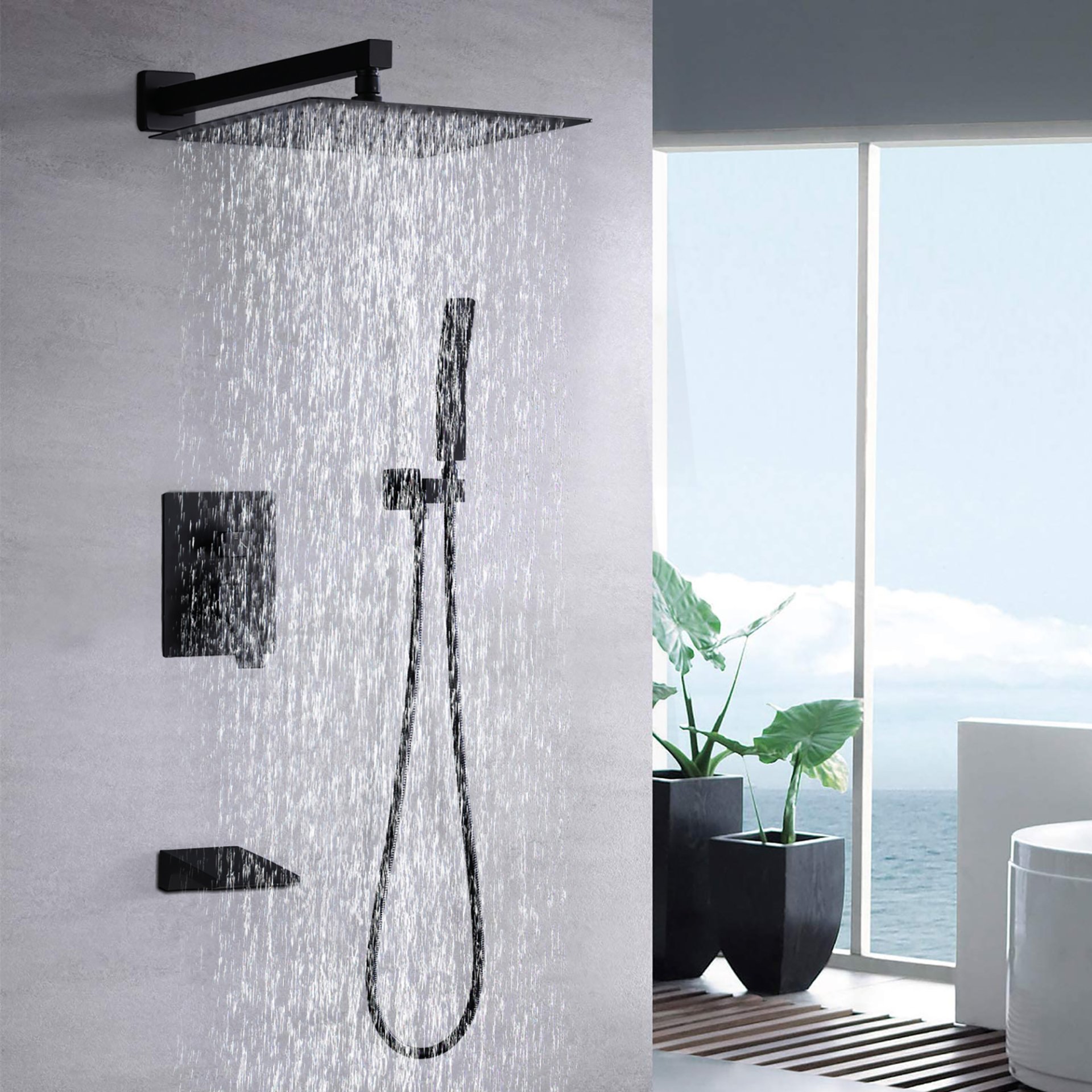 Modern Black Shower Faucet Set Rainfall System With 10" Shower Head And Handheld Combo Stainless Steel - Matte Black - Image 5