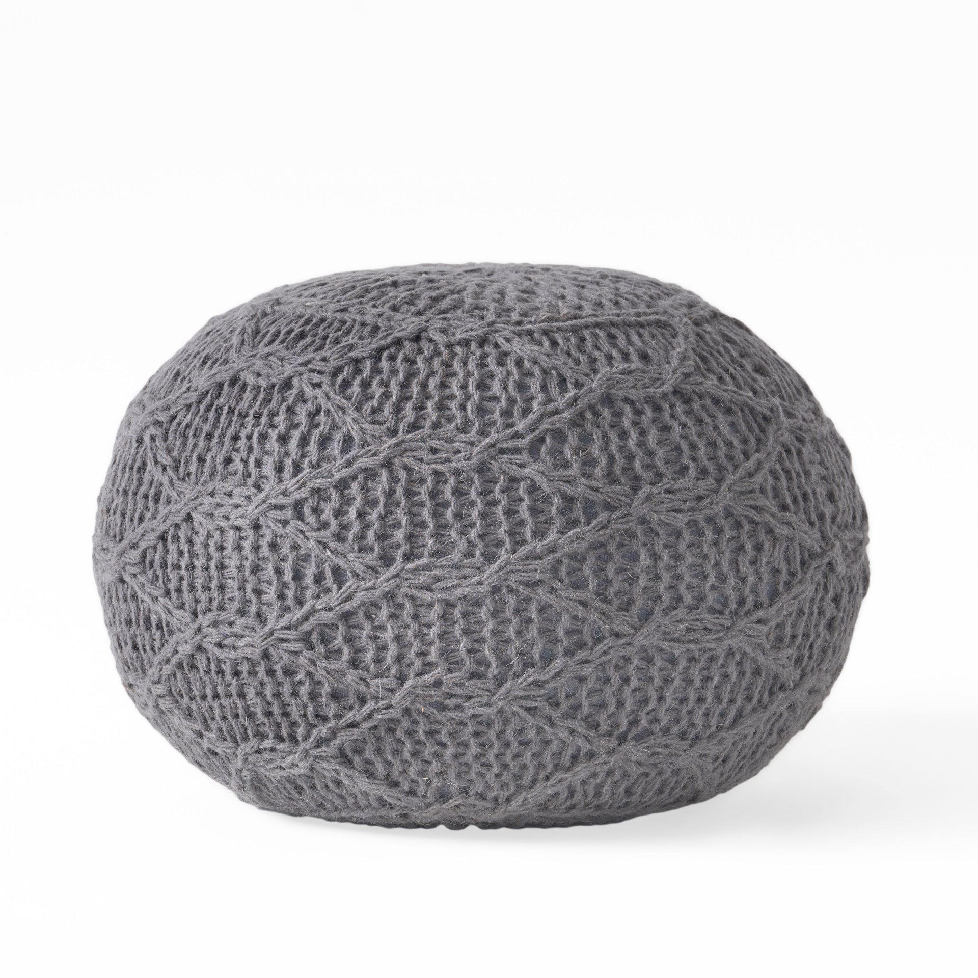 Malibu - Modern Knitted Wool Round Pouf With Handcrafted Design - Charcoal - Image 6