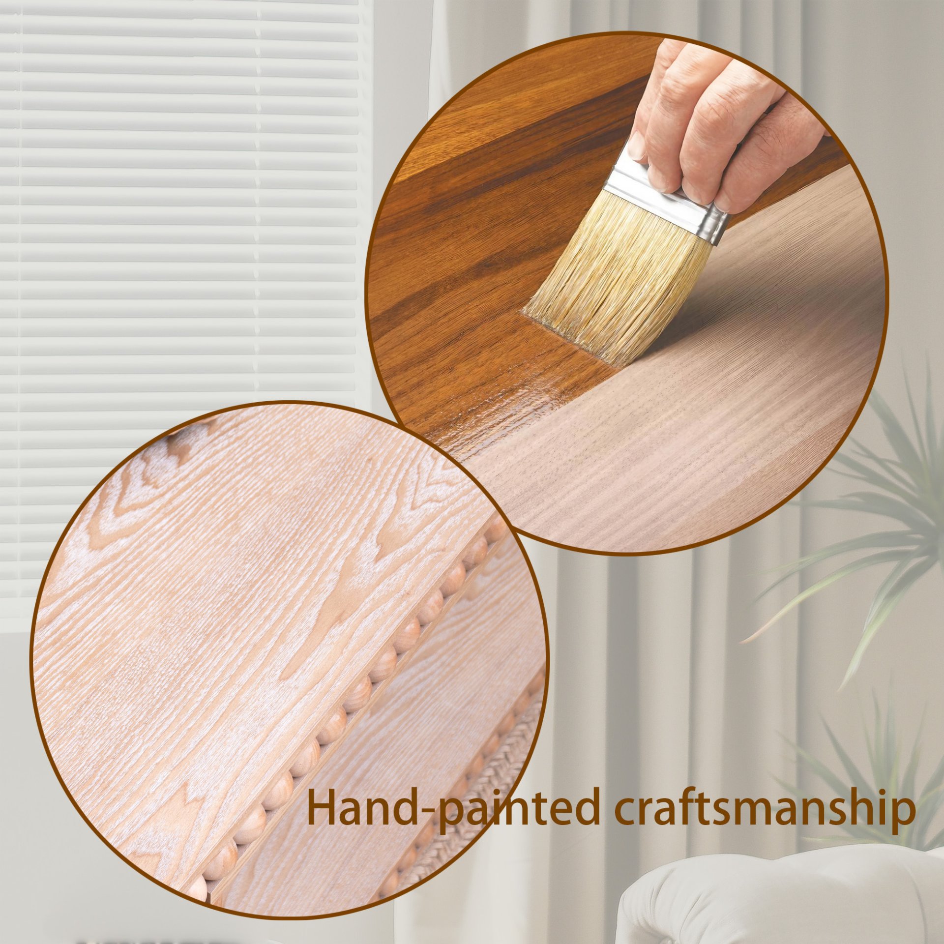 Beaded Edge Coffee Table, Rectangular Center Table With Open Storage Shelf - Antique Natural / Light Natural / Natural - Image 10