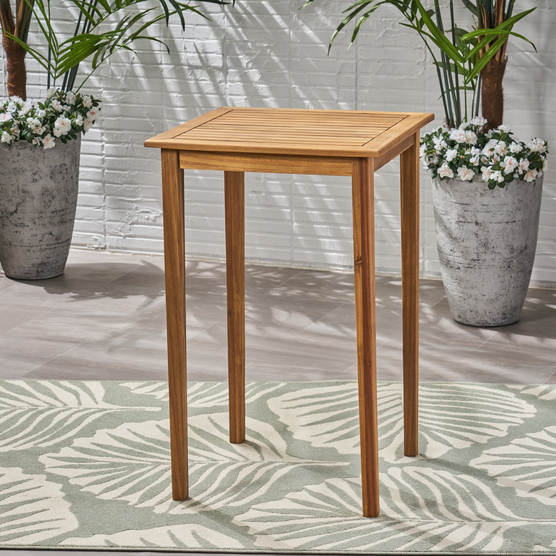 Outdoor Minimalist Acacia Wood Square Bar Table - Teak - Image 2