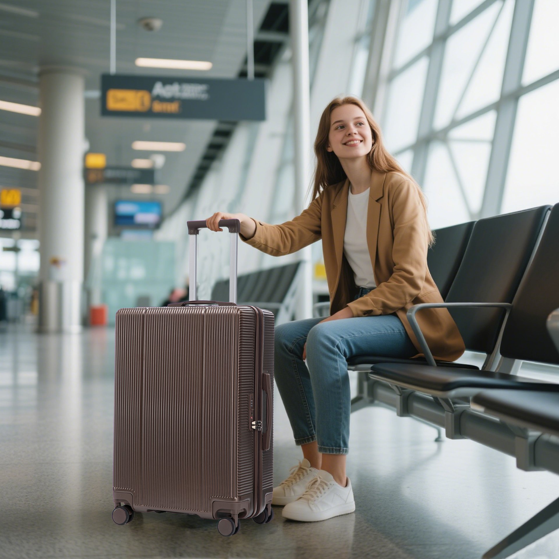 20" / 24" / 28" 3 Pieces / Set Spinner Wheel Luggage, Carry On Suitcase, Matching Color, TSA Combination Lock - Brown - Image 6