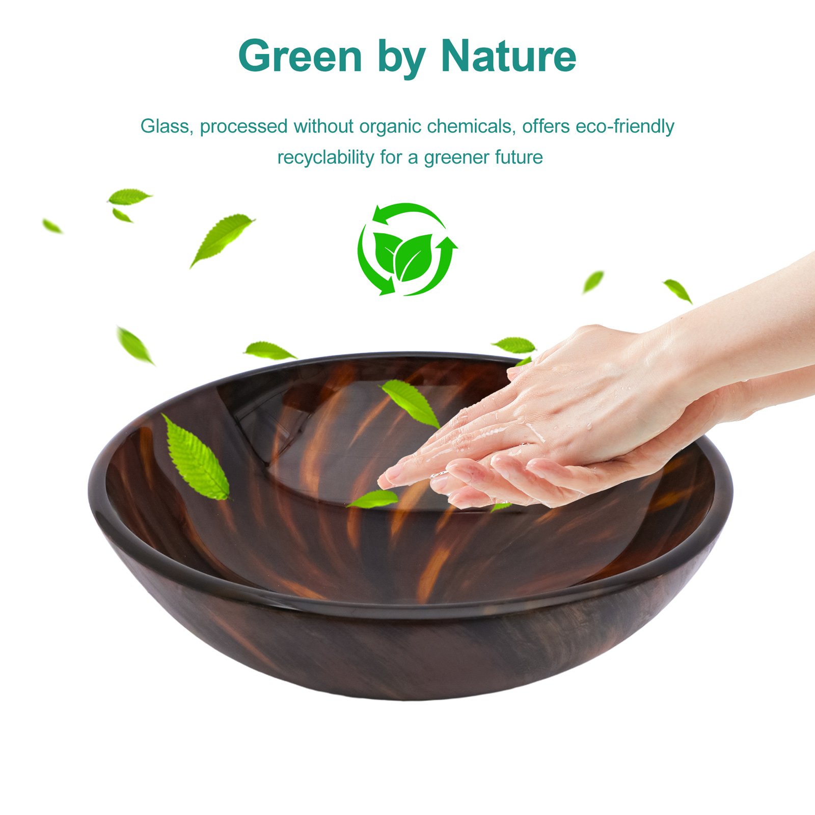 Vessel Bathroom Sink With Pop Up Drain, Round Bowl Design For Bathrooms - Brown - Image 4