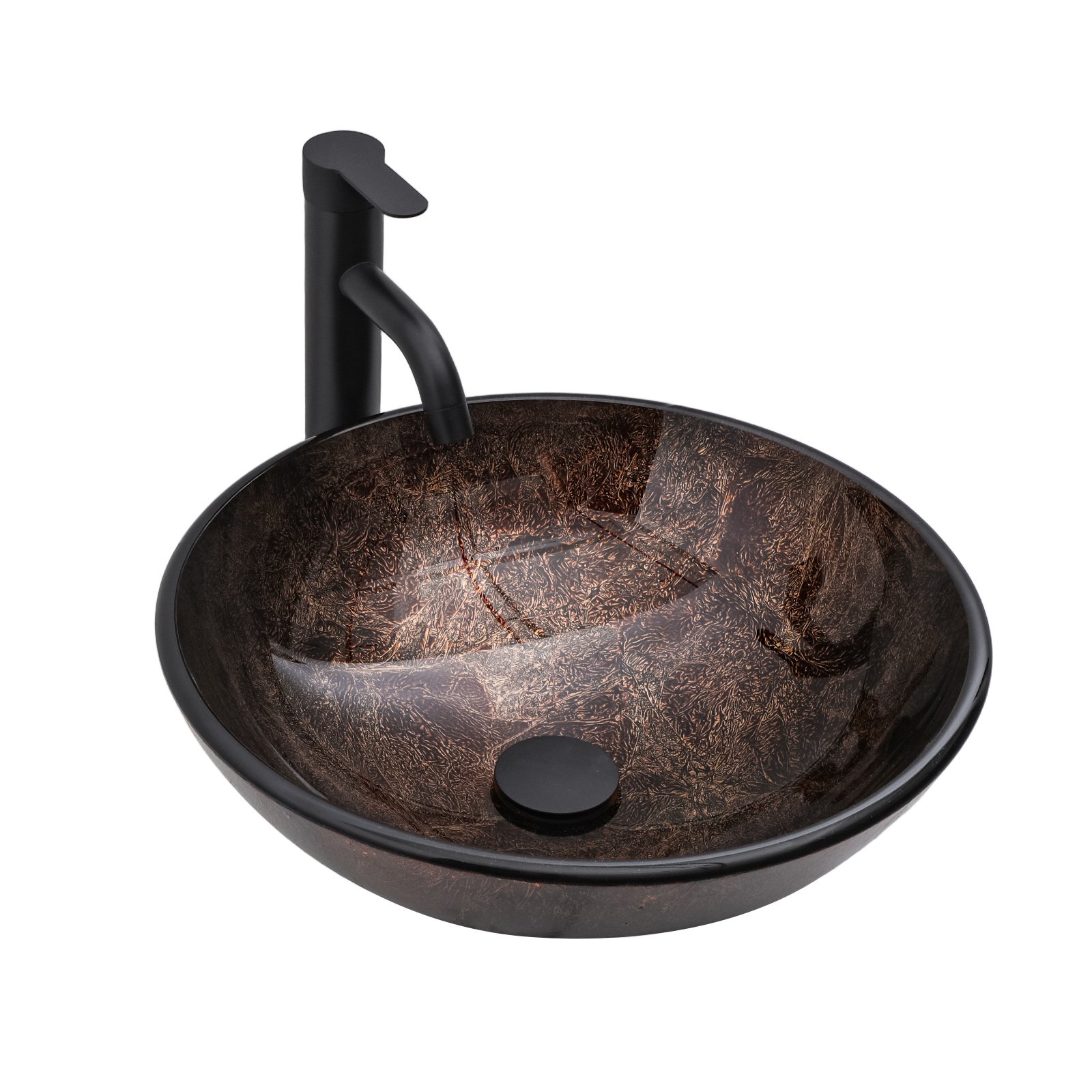 Textured Vessel Sink With Faucet And Pop Up Drain, Oval Basin Vanity For Bathroom - Brown - Image 6