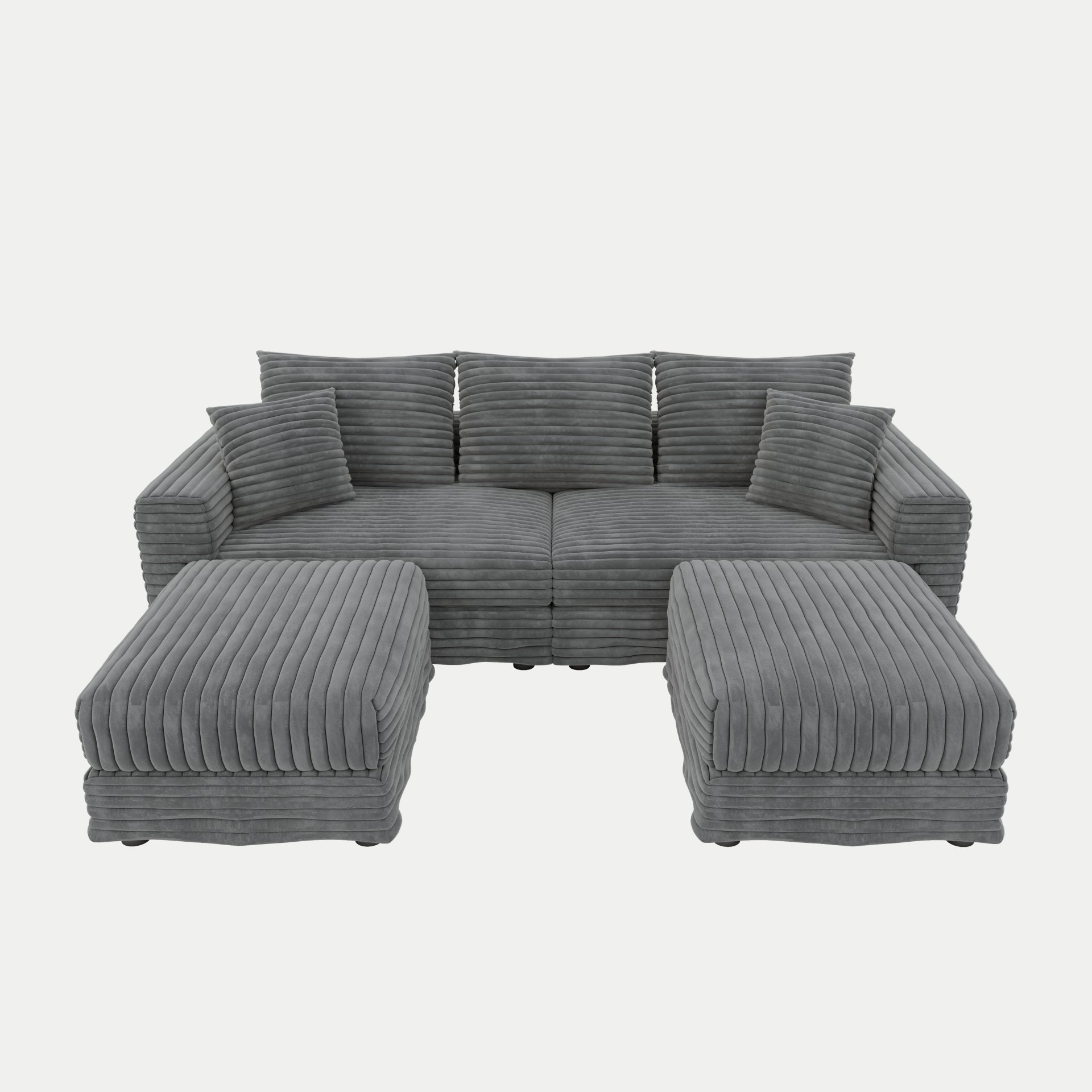 3 Seat Sofa, Deep Seat Couches With Soft Pillows And 2 Ottomans, Convertible Sofa Lounge Chair, For Living Room - Gray - Image 23
