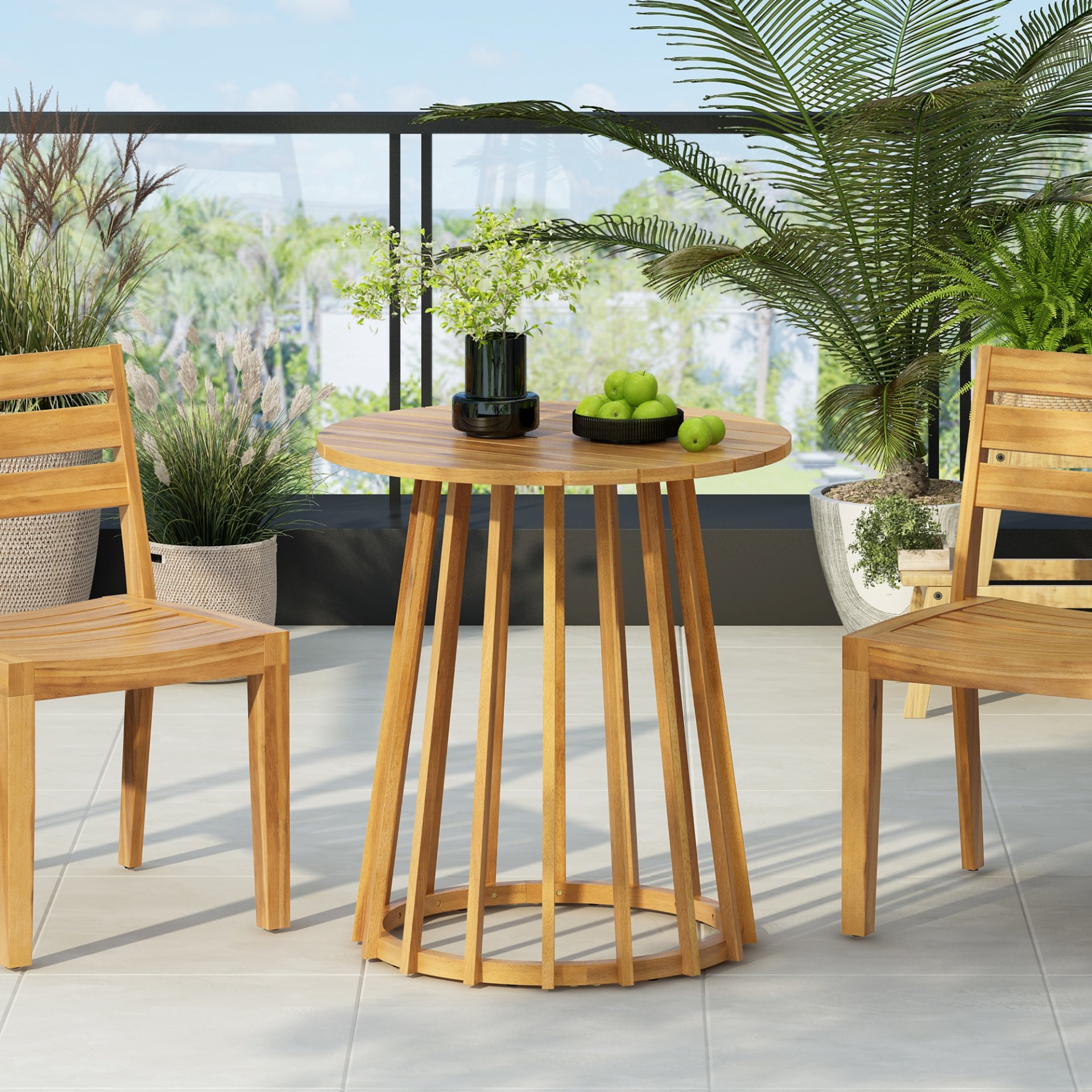 Outdoor Round Top Dining Table, Round Bistro Table - Teak - Image 2