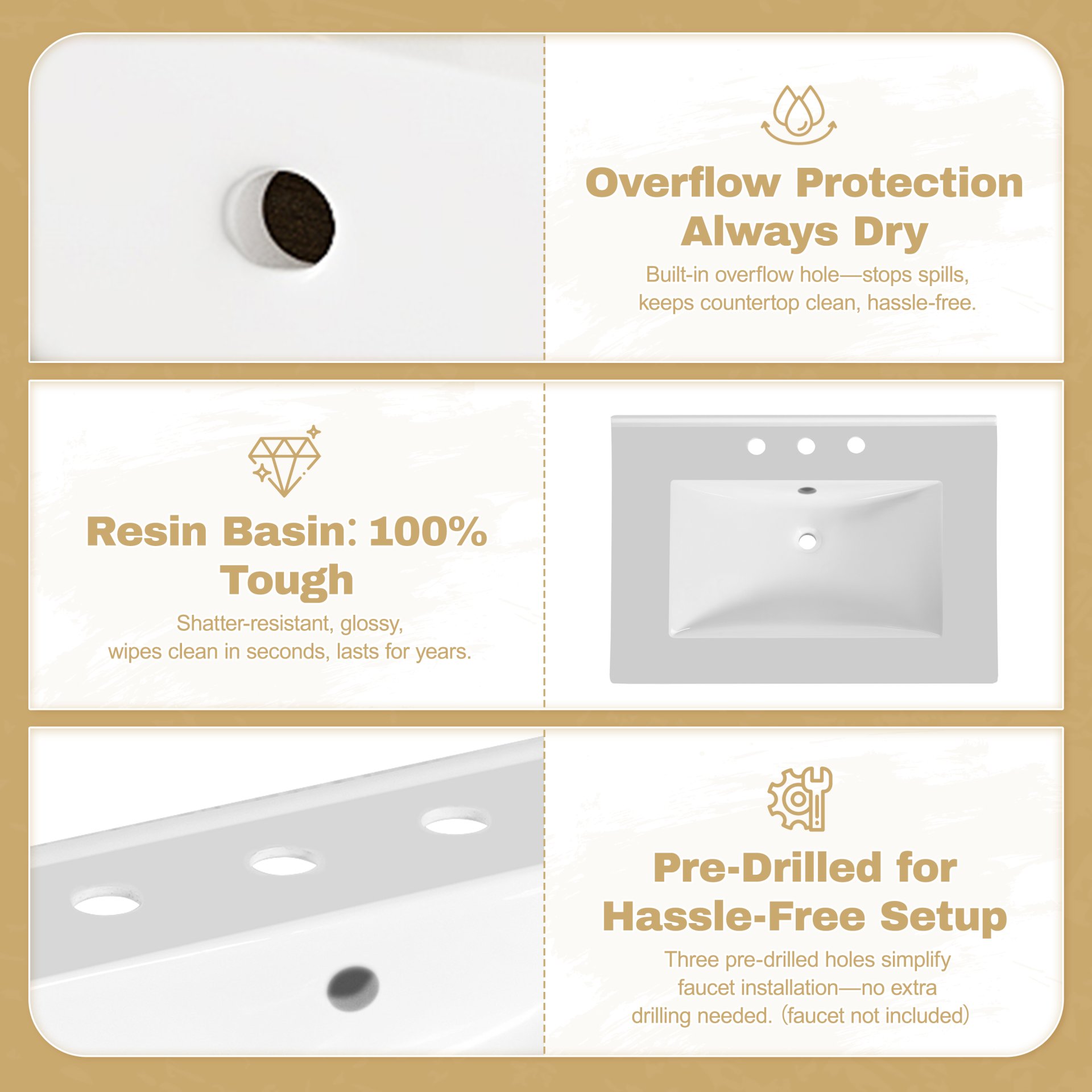 Bathroom Vanity With Handwoven Rattan Doors, Resin Basin - Natural Wood - Image 9