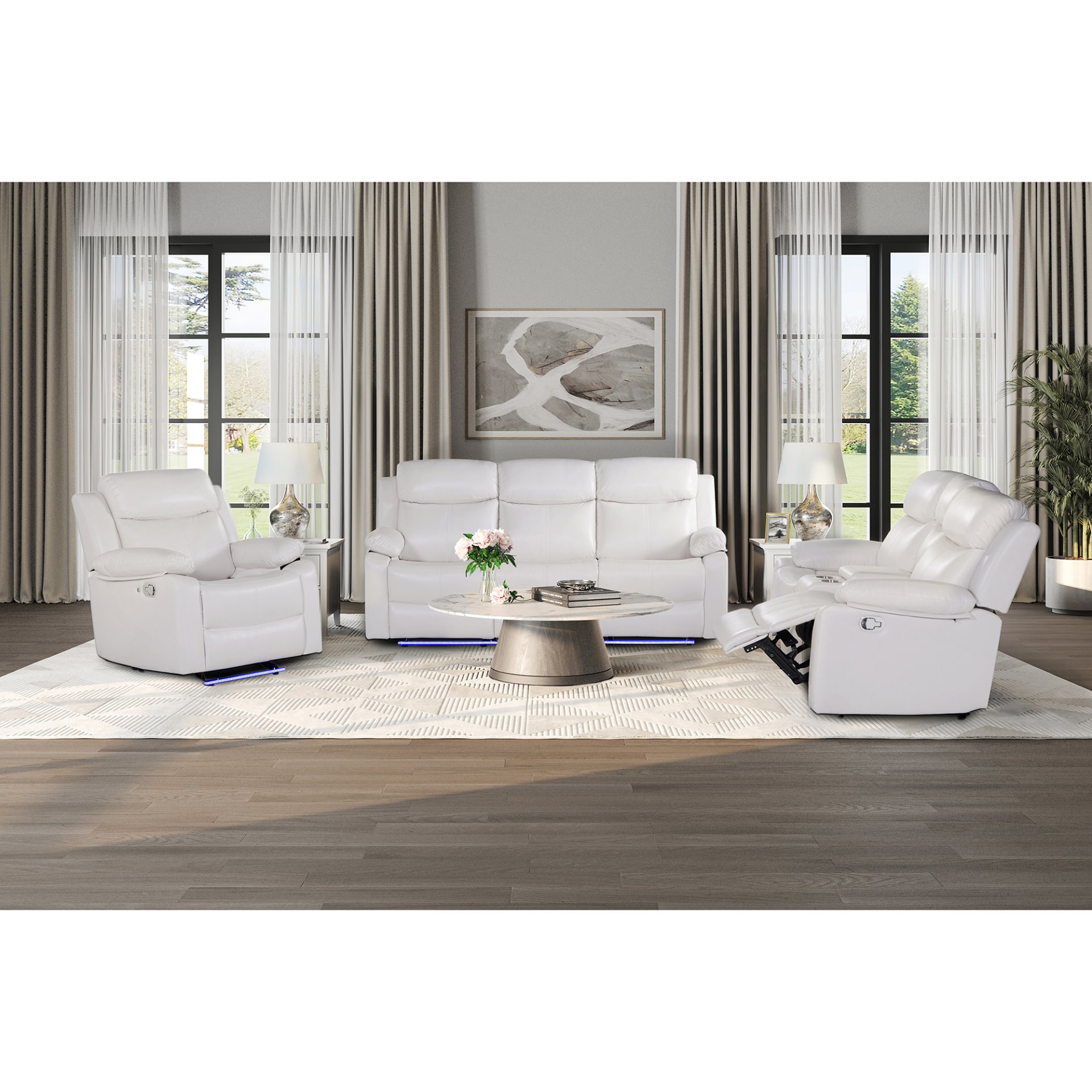 Blanche - 3 Piece Reclining Sofa And Loveseat And Recliner With LED Lights - White - Image 8