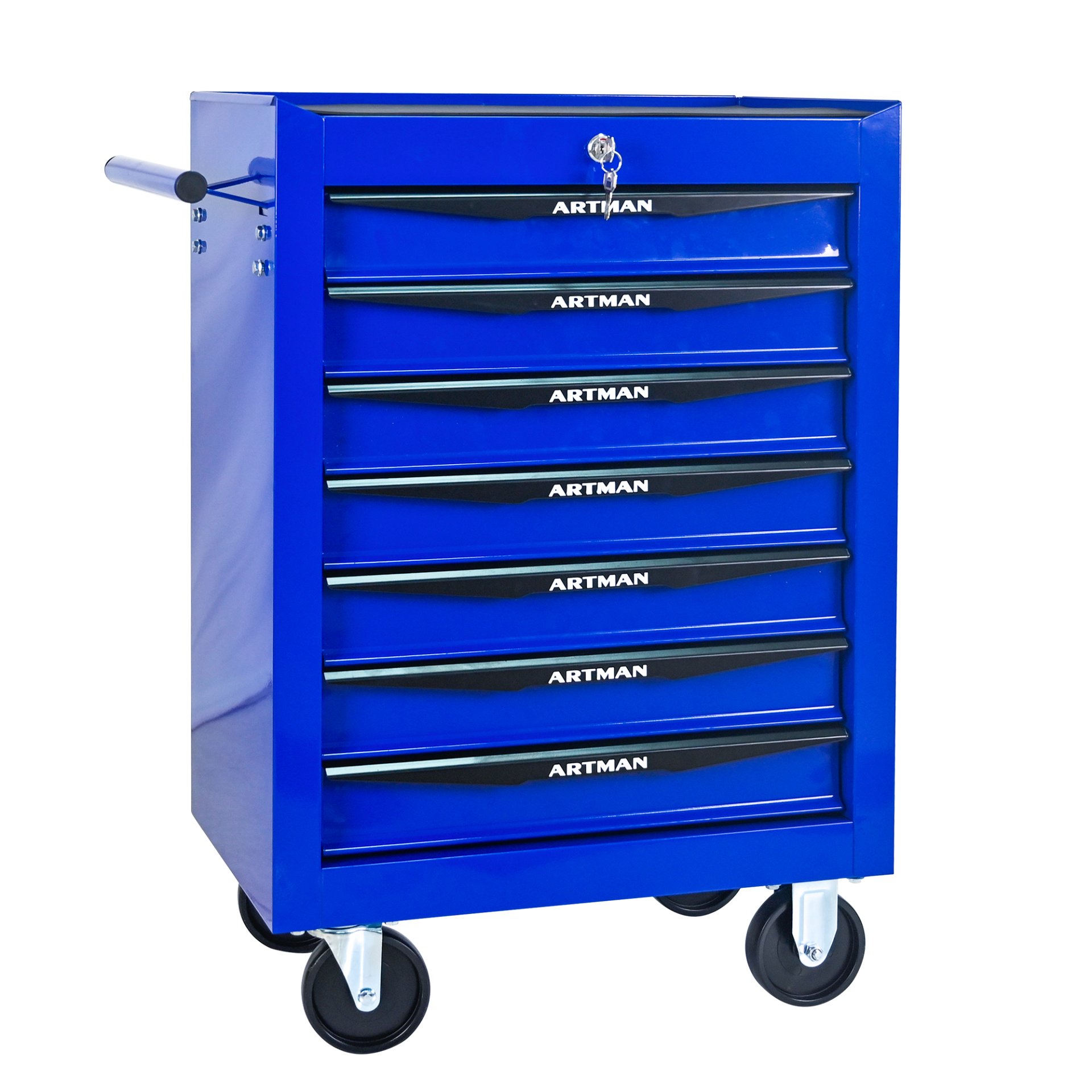 Rolling Metal Tool Chest With 7 Drawers, 20" Steel Storage Cabinet With Ball Bearing Slides - Black / Blue - Image 12