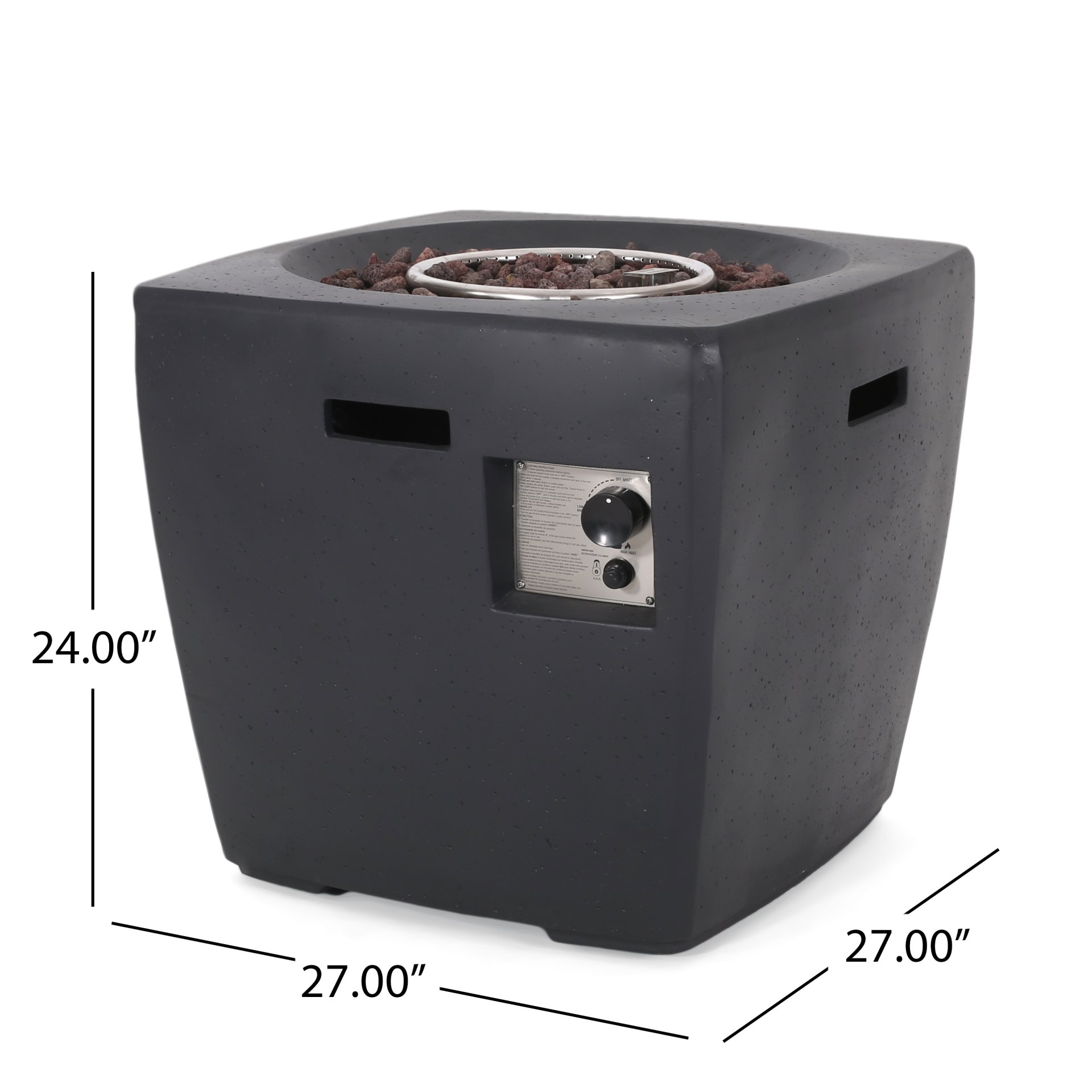 Outdoor Lightweight Concrete Square Fire Pit 40, 000 Btu With Built In Tank Storage - Dark Gray - Image 3