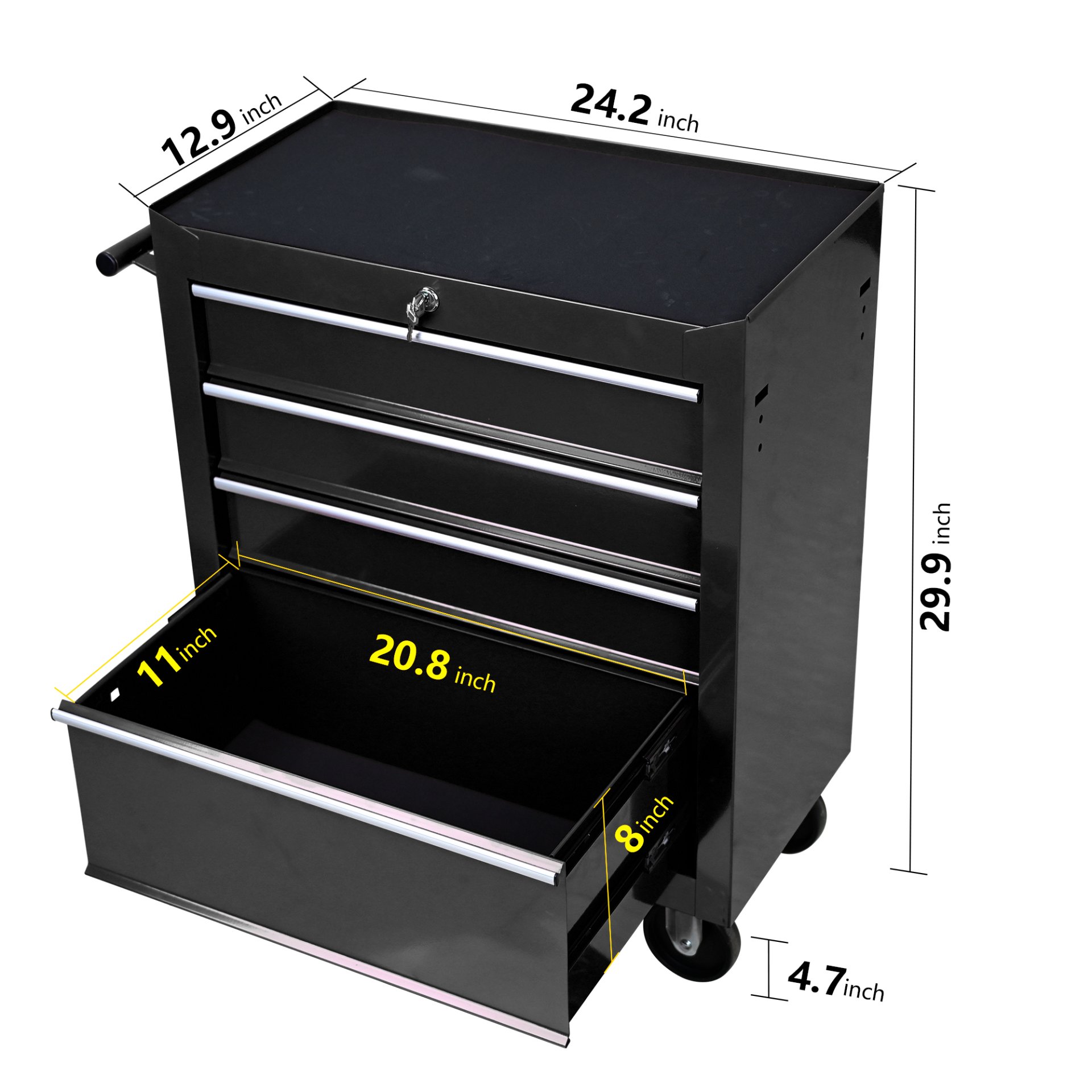 Rolling Tool Chest, 4 Drawer Tool Box With Wheels, Heavy Duty Industrial Service Cart Storage Organizer With Locking System, Rolling Tool Box Organizer Tool Case For Garage, Repair Shop - Black - Image 4