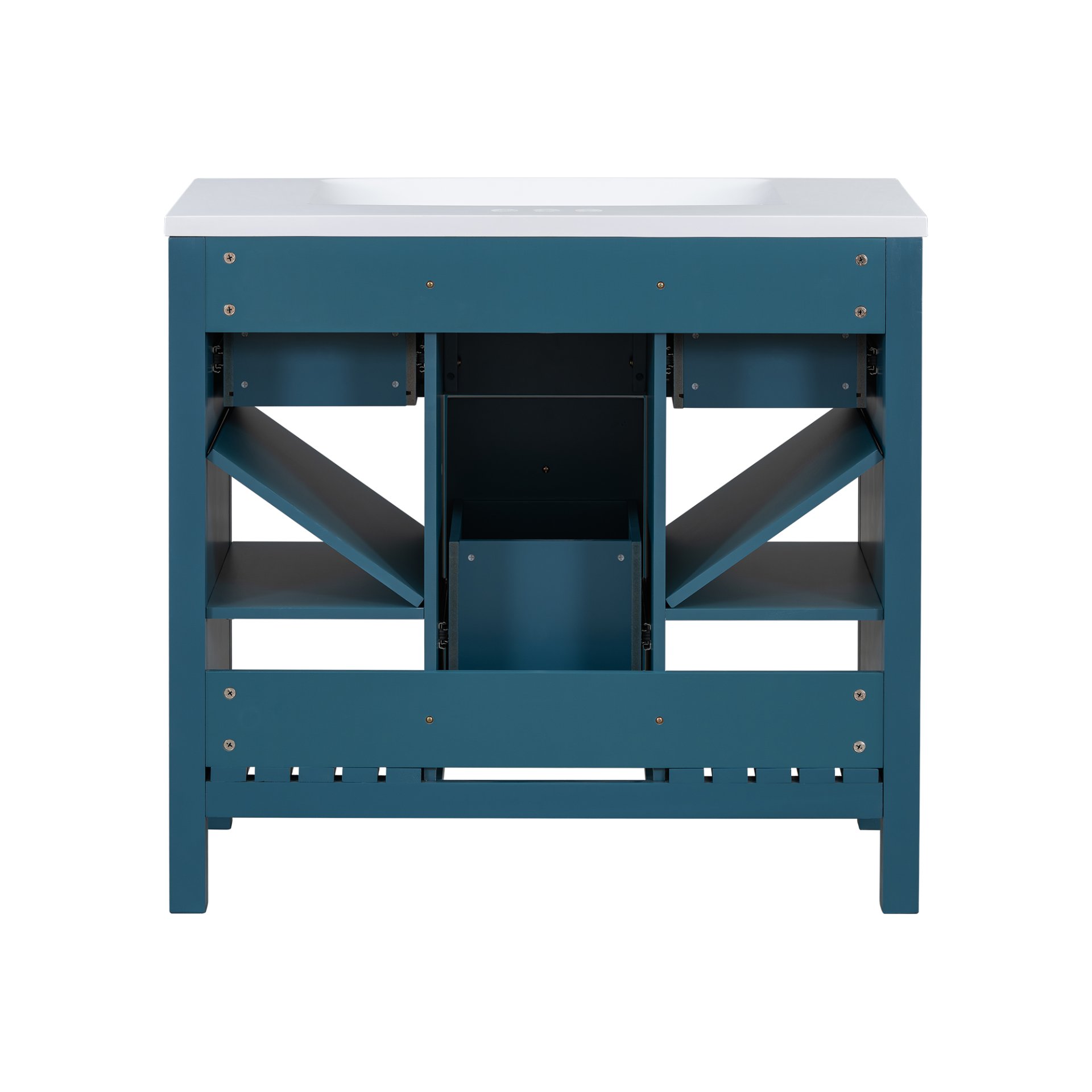 Bathroom Vanity With Resin Sink Combo, Frame Bathroom Storage Cabinet, Freestanding Vanity Set, 5 Drawers & Soft Closing Doors - Blue - Image 18