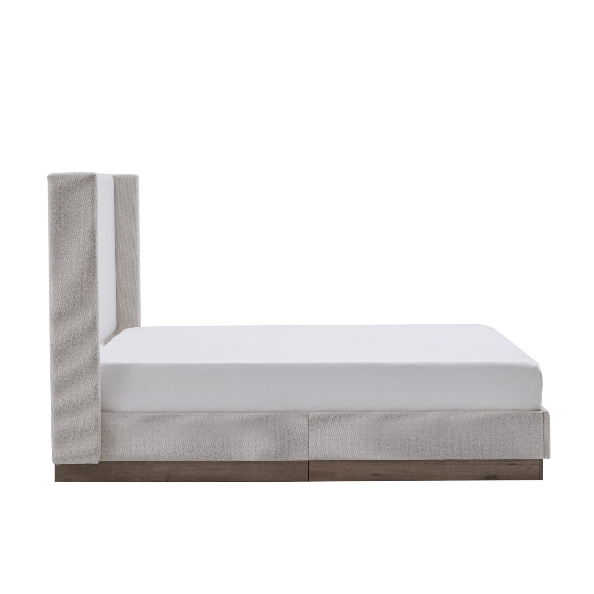 Hosford - Upholstered Wingback Bed Queen With Base Platform, High Headboard - Cream White / Light Gray / Camel Oak - Image 11