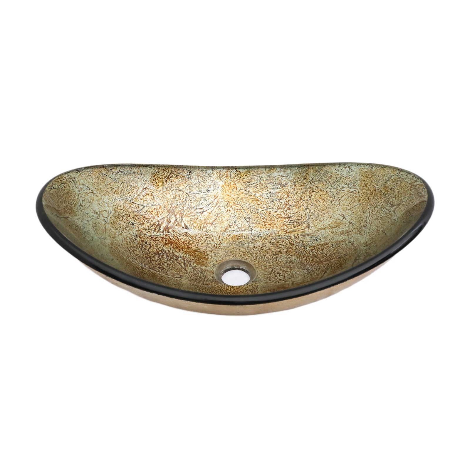 Vessel Sink With Chrome Pop Up Drain, Boat Shape Bathroom Sink Above Counter - Gold - Image 10