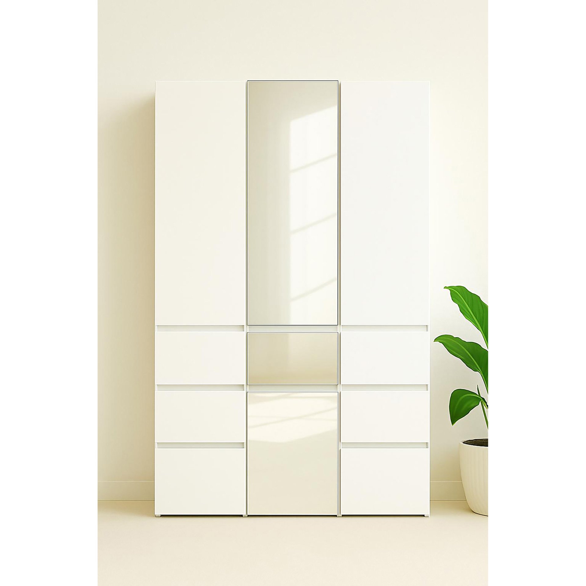 Elise - Modular Wood Closet System With Mirror For Custom Storage Solutions - White - Image 2
