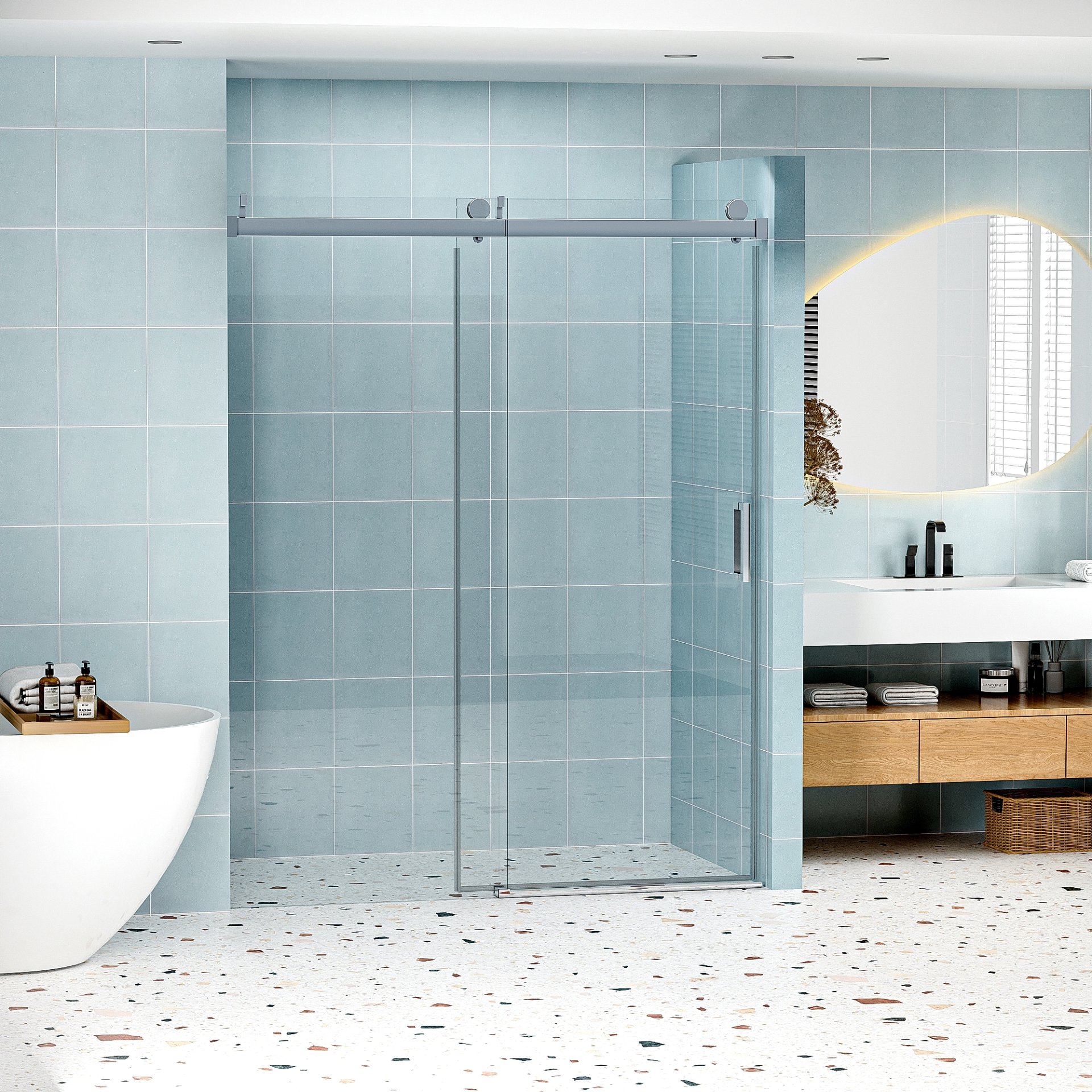Frameless Soft Closing Shower Door, 1 / 4" (6Mm) Tempered Glass Single Sliding With Explosion Proof Coating - Chrome - Image 4