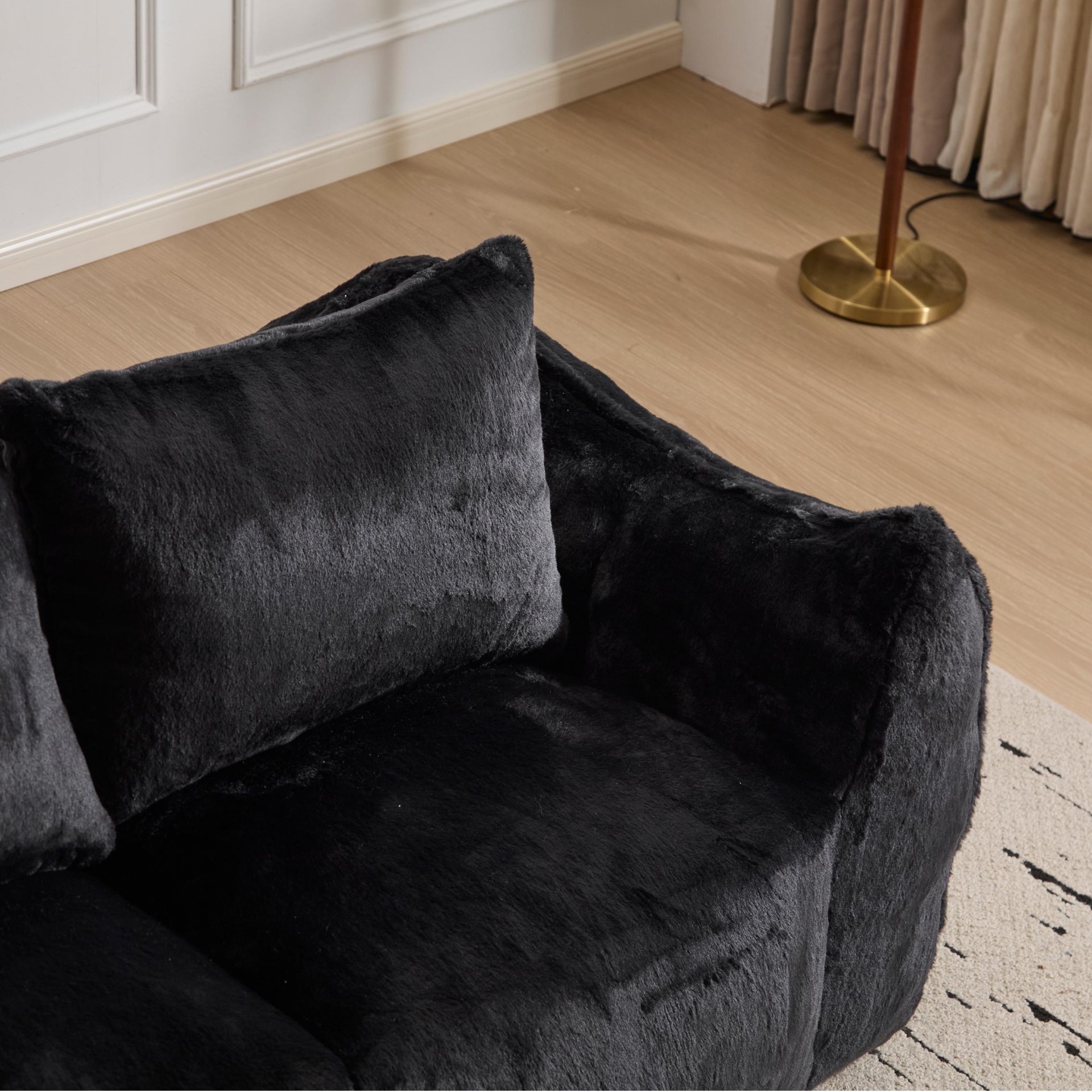 Giant Bean Bag Couch, Ultra Soft Fluffy Loveseat For Living Room Reading Chair With Pillows - Black - Image 11
