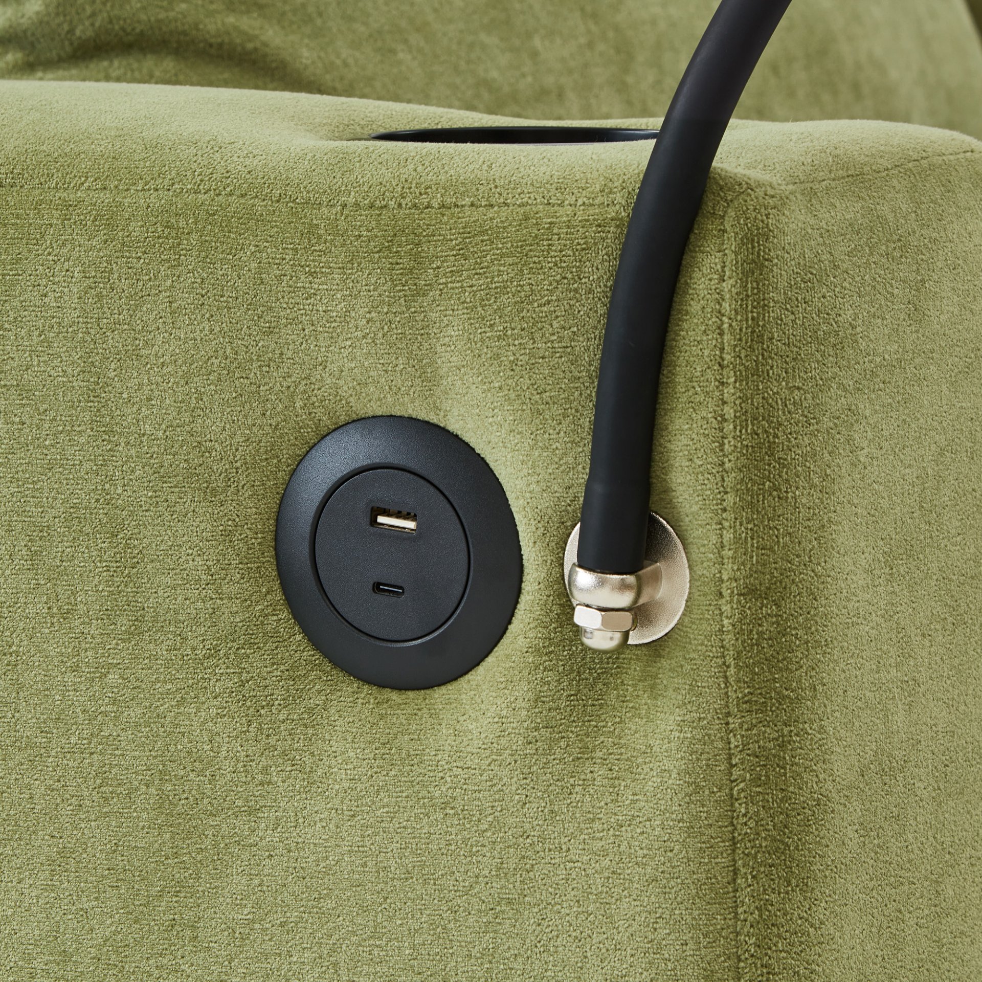 Modern Style Armchair Chaise Lounge Sofa Couch With Movable Storage Ottoman, USB Ports, Cup Holders, Phone Holder, Side Pockets - Green - Image 21