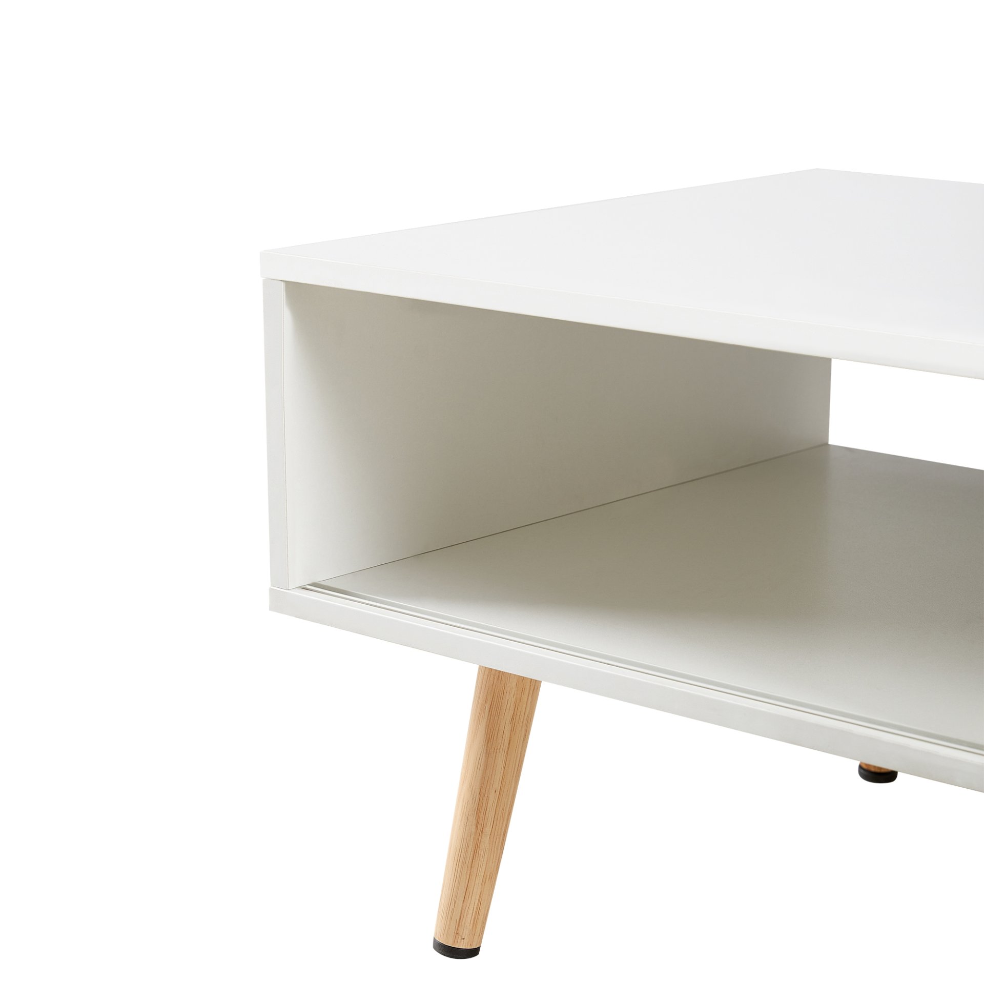 41.34" Rattan Coffee Table, Sliding Door For Storage, Solid Wood Legs, Modern Table For Living Room - White - Image 14