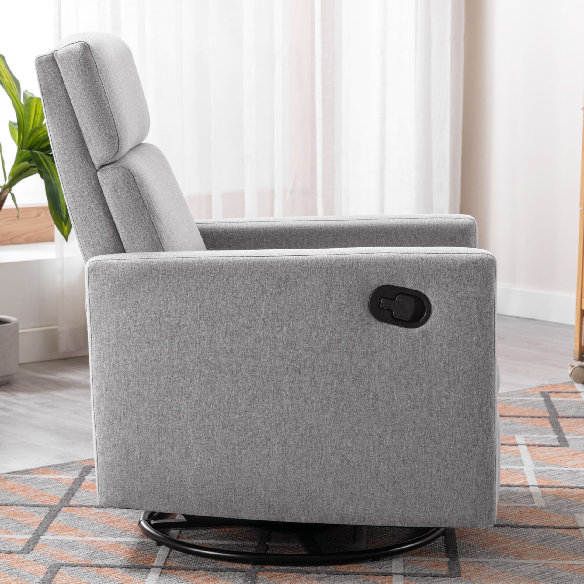 Modern Upholstered Rocker Nursery Chair Plush Seating Glider Swivel Recliner Chair - Gray - Image 9