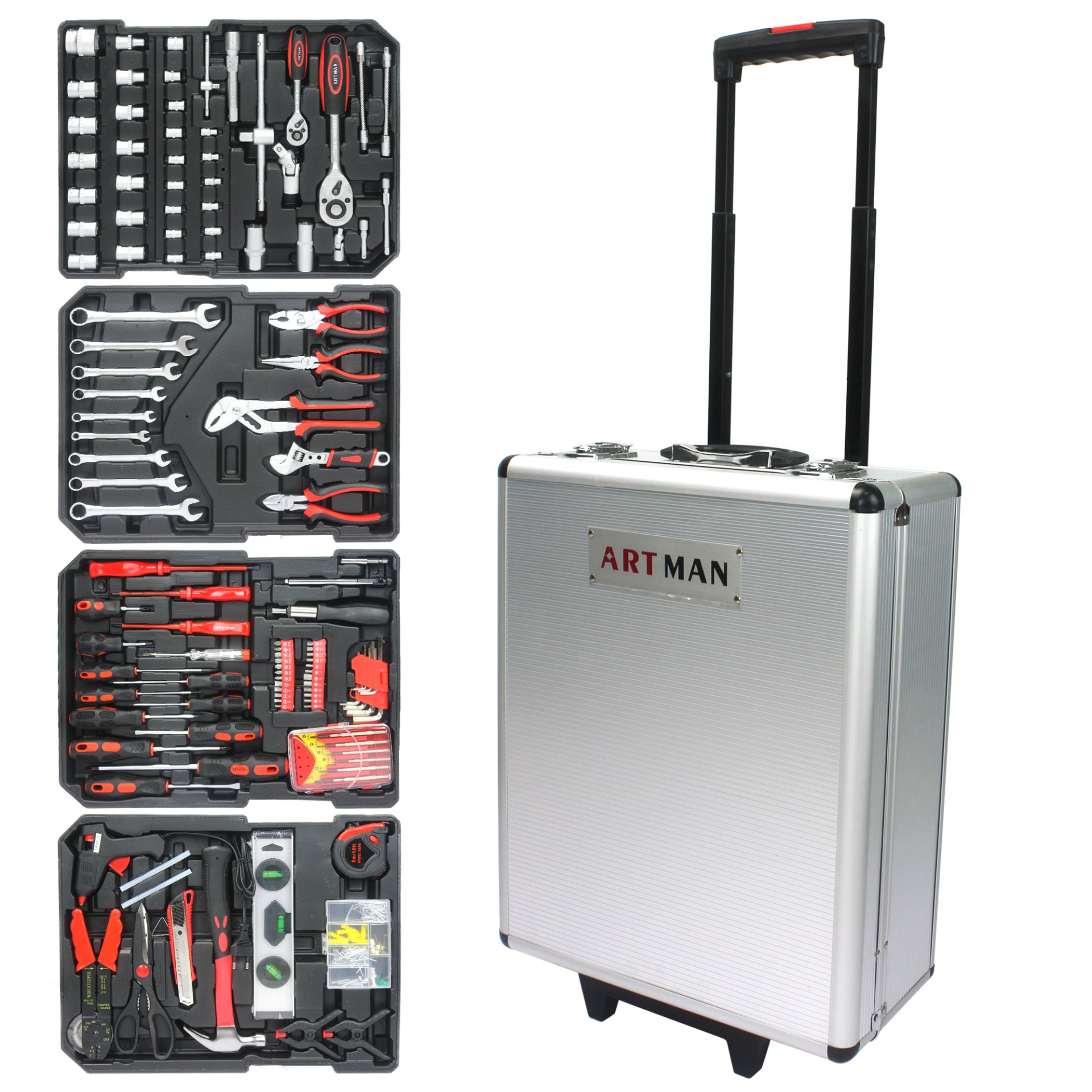 899 Piece Home Repair Tool Set With Rolling Plastic Toolbox, 4 Drawers, General Household Maintenance Kit For Garden, Homeowner, Handyman - Silver - Image 4