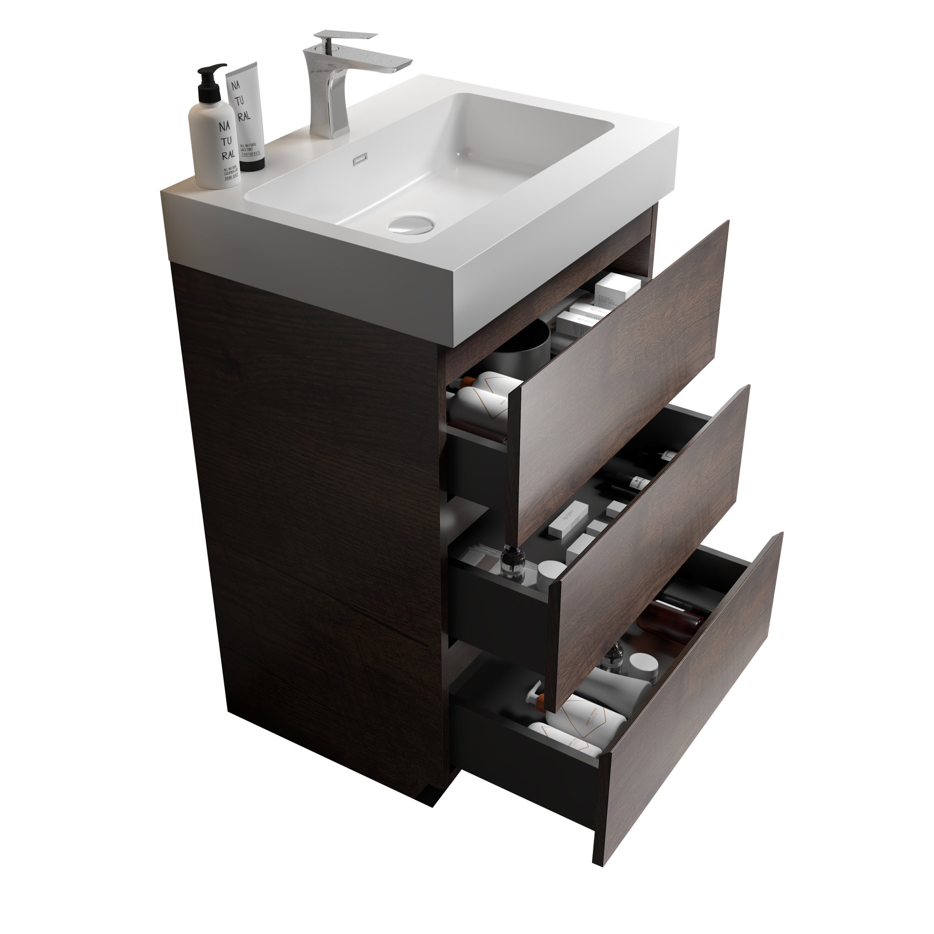 Alice - 24" Bathroom Vanity With Sink, Large Storage Freestanding Bathroom Vanity For Modern Bathroom, One-Piece Sink Basin Without Drain And Faucet - White / Walnut - Image 6