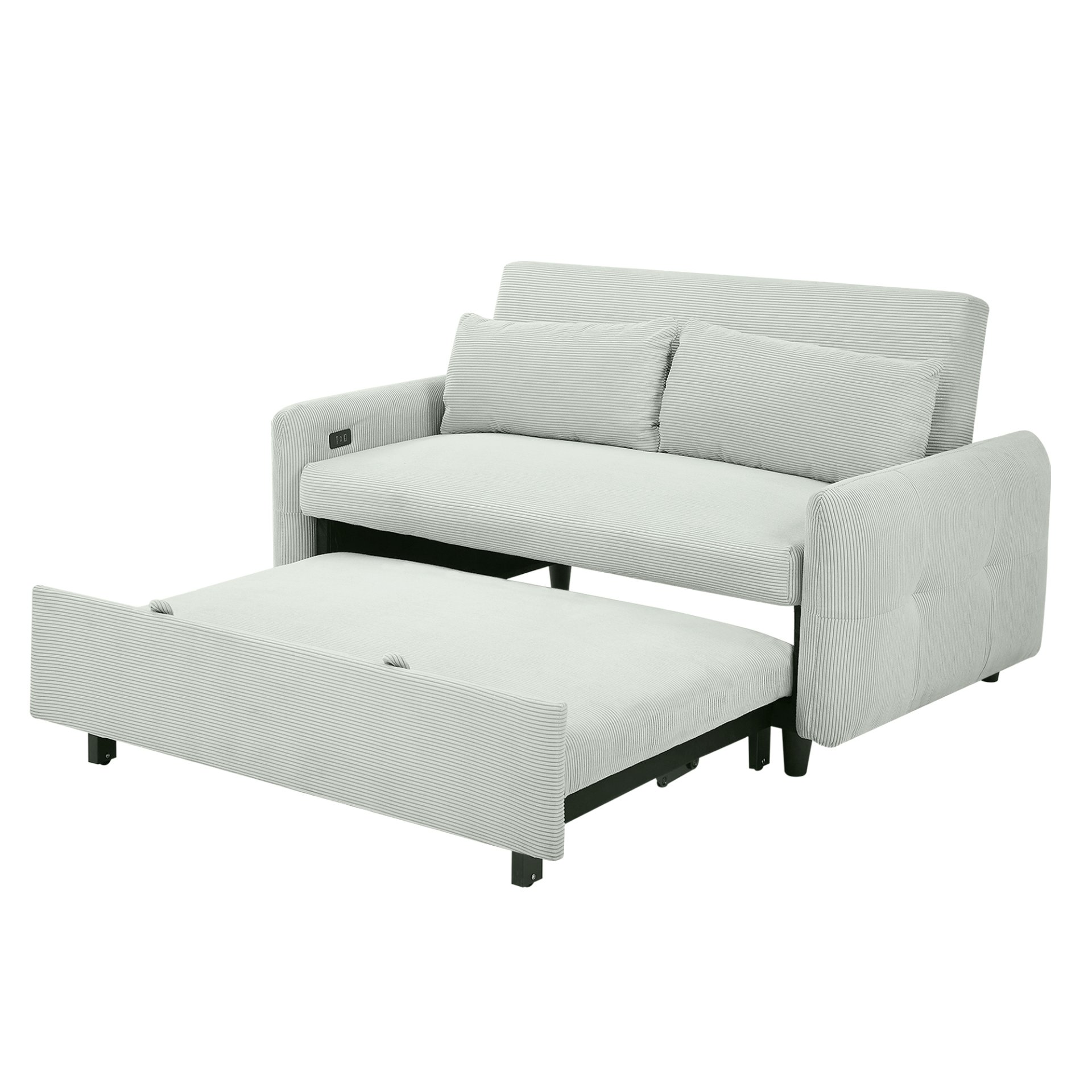 Pull Out Sofa Bed Convertible Couch 2 Seat Loveseat Sofa Modern Sleeper Sofa With 2 Throw Pillows And USB Ports For Living Room - Light Gray Green - Image 17